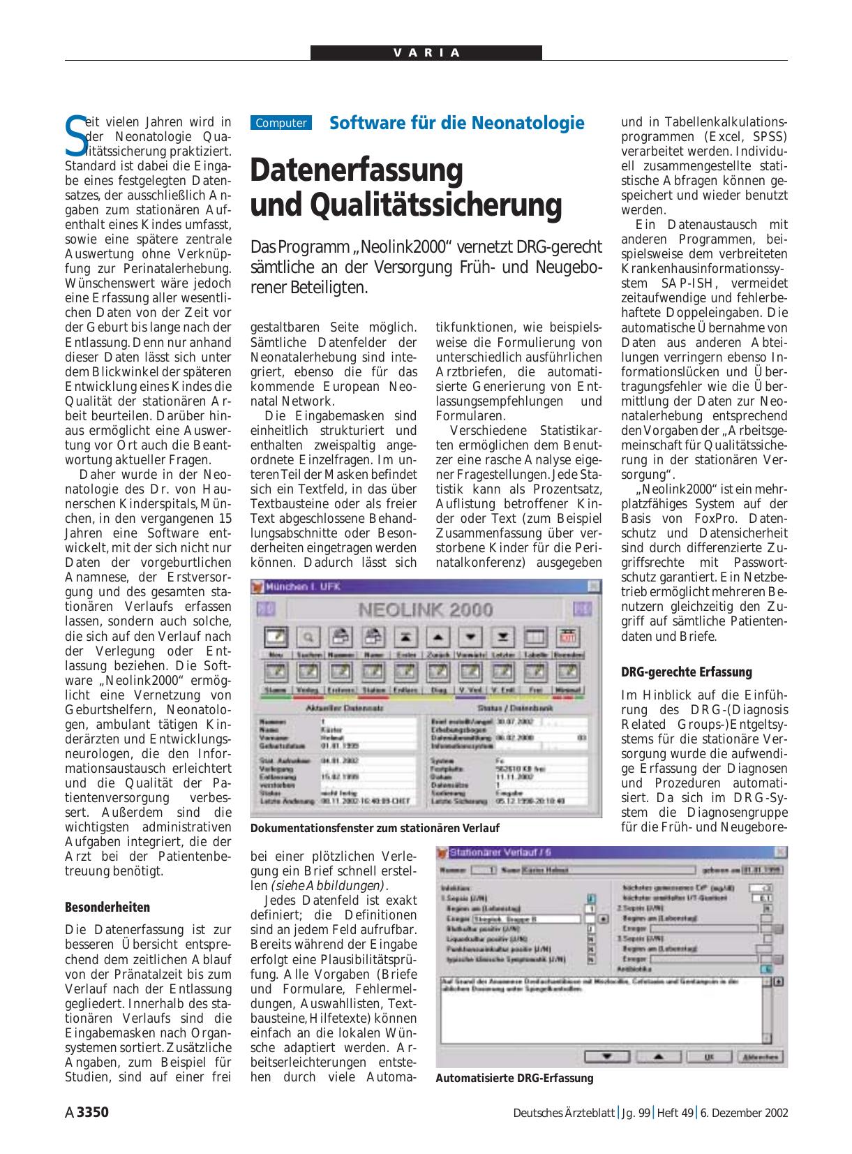 Vorschauseite 1: Software für die Neonatologie: Datenerfassung und Qualitätssicherung