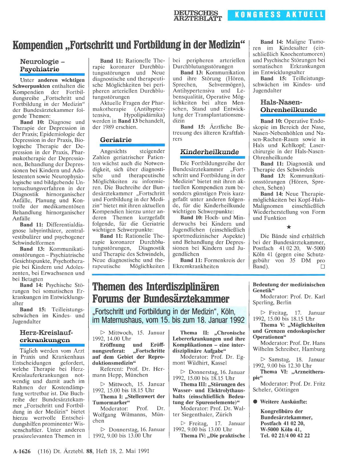 Vorschauseite 1: Themen des Interdisziplinären Forums der Bundesärztekammer