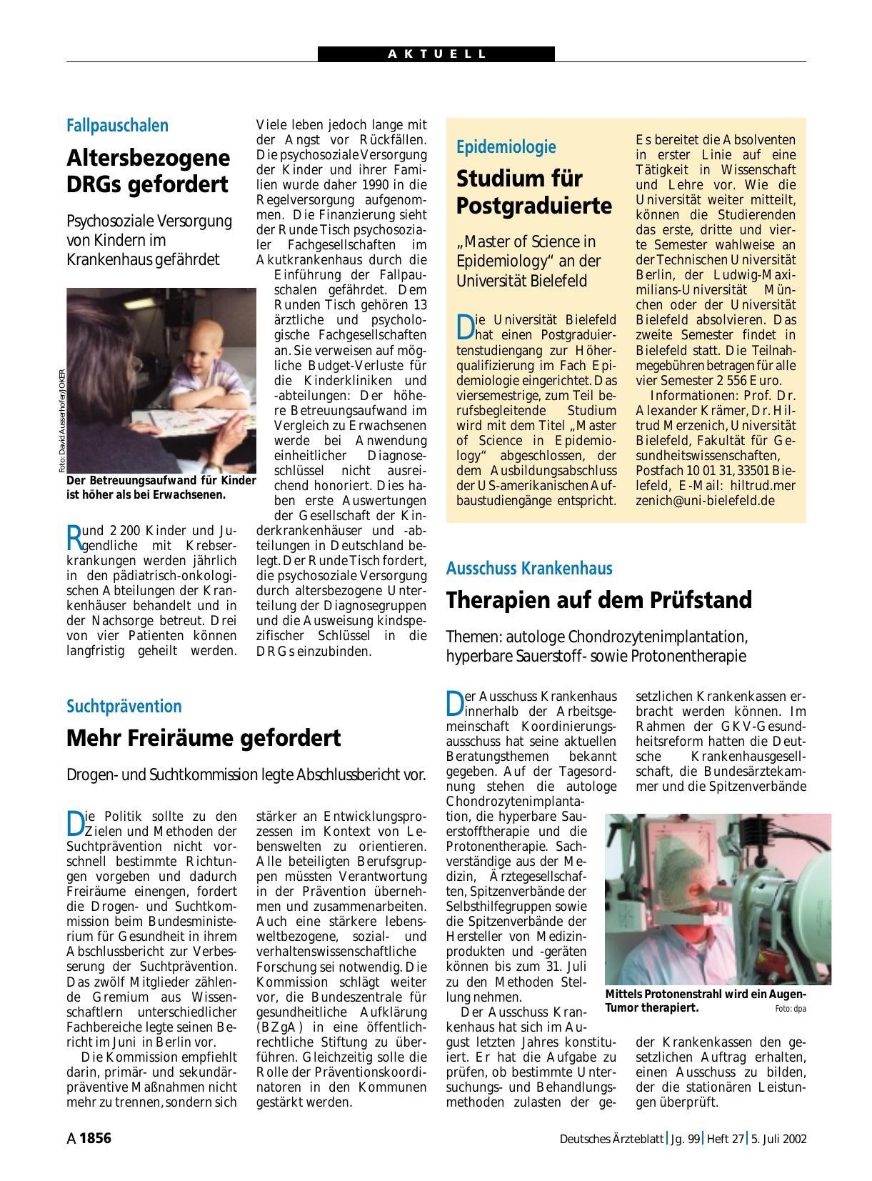 Vorschauseite 1: Fallpauschalen: Altersbezogene DRGs gefordert