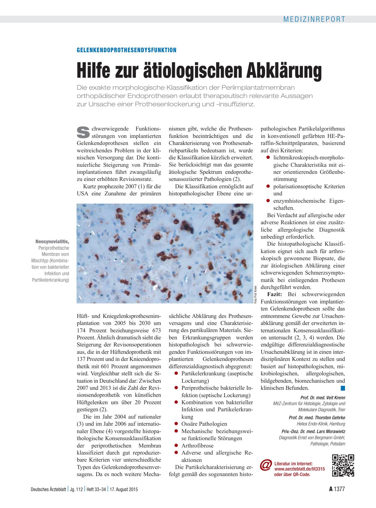 Vorschauseite 1: Gelenkendoprothesendysfunktion: Hilfe zur ätiologischen Abklärung