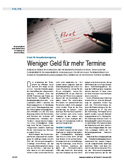 Vorschauseite 1: Ersatz für Neupatientenregelung: Weniger Geld für mehr Termine
