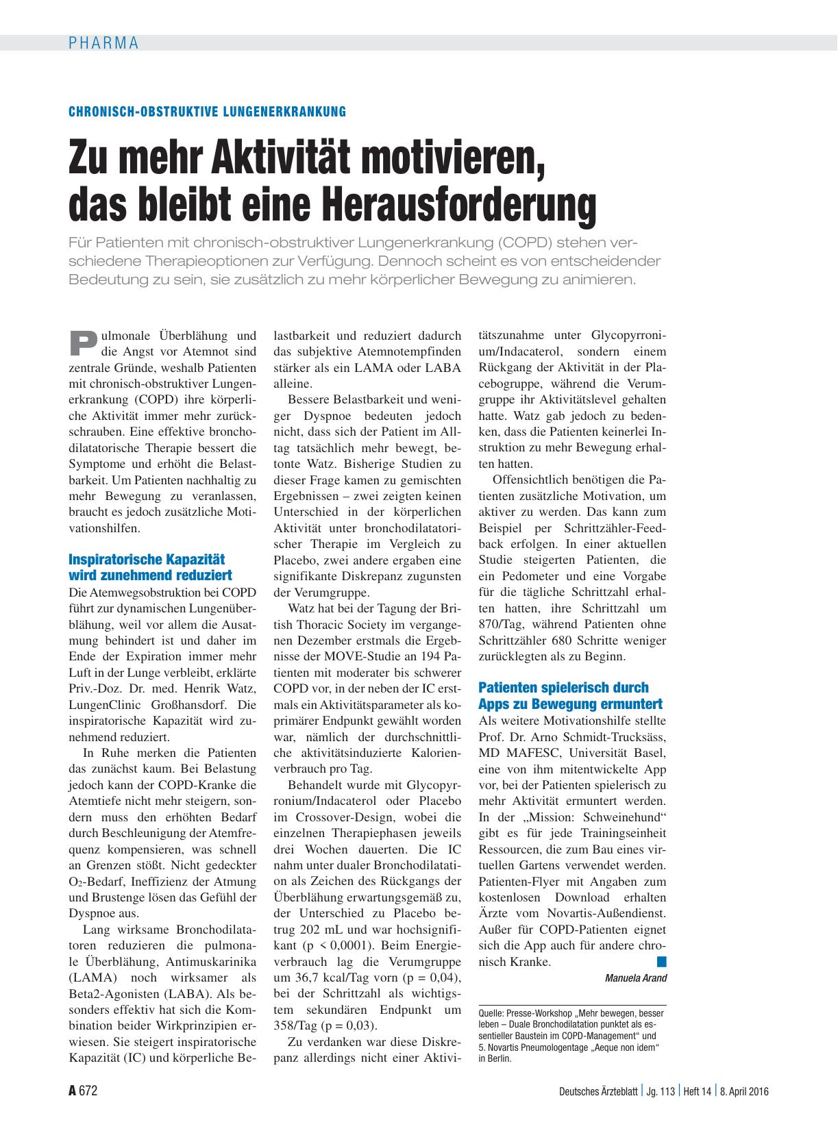 Vorschauseite 1: Chronisch-obstruktive Lungenerkrankung: Zu mehr Aktivität motivieren, das bleibt eine Herausforderung