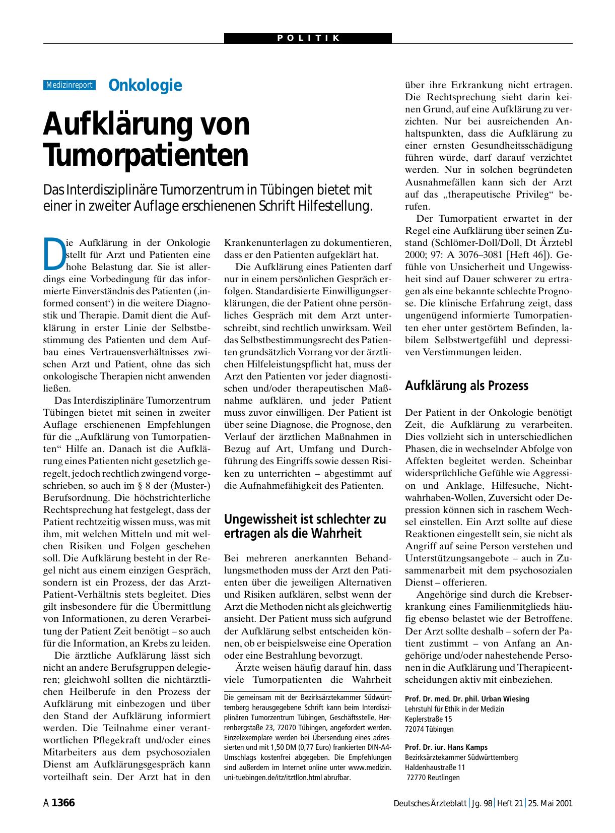Vorschauseite 1: Onkologie: Aufklärung von Tumorpatienten