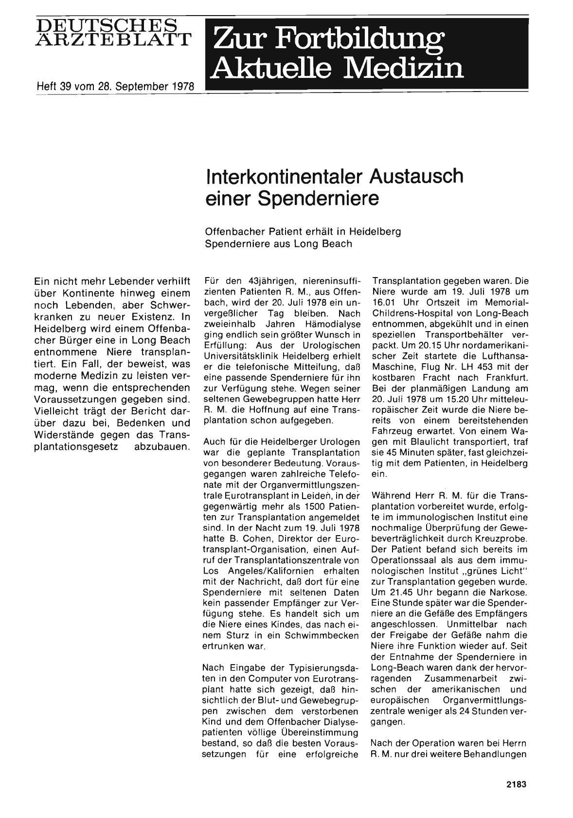 Vorschauseite 1: Interkontinentaler Austausch einer Spenderniere: Offenbacher Patient erhält in Heidelberg Spenderniere aus Long Beach