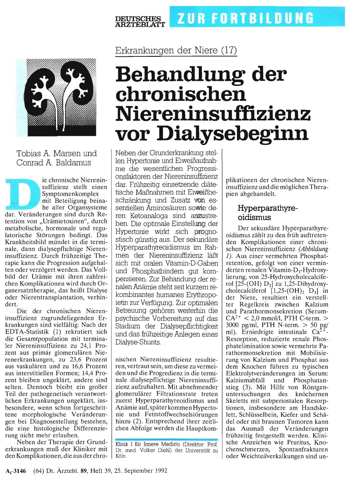 Vorschauseite 1: Erkrankungen der Niere (17: ) Behandlung der chronischen Niereninsuffizienz vor Dialysebeginn