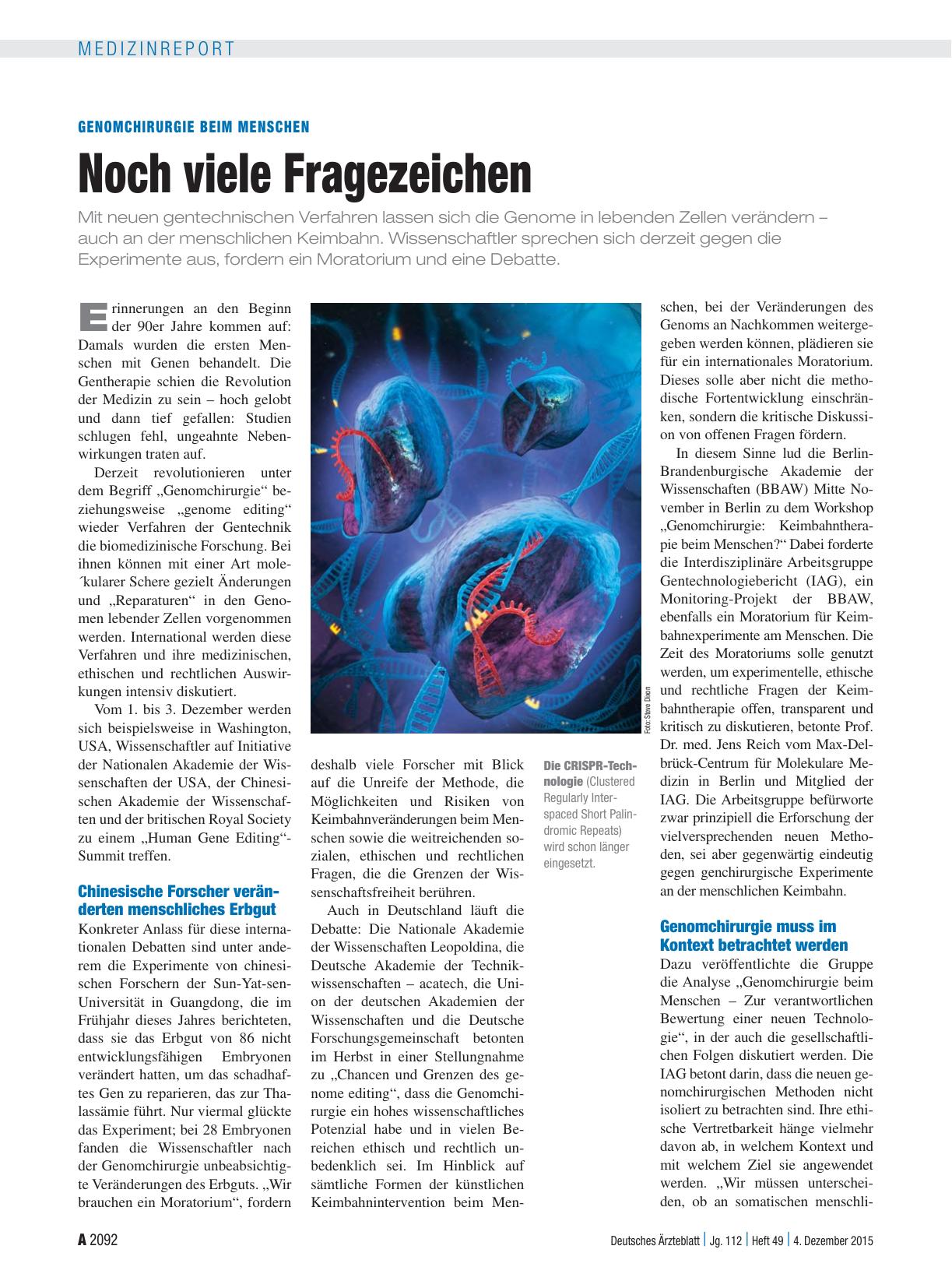Vorschauseite 1: Genomchirurgie beim Menschen: Noch viele Fragezeichen