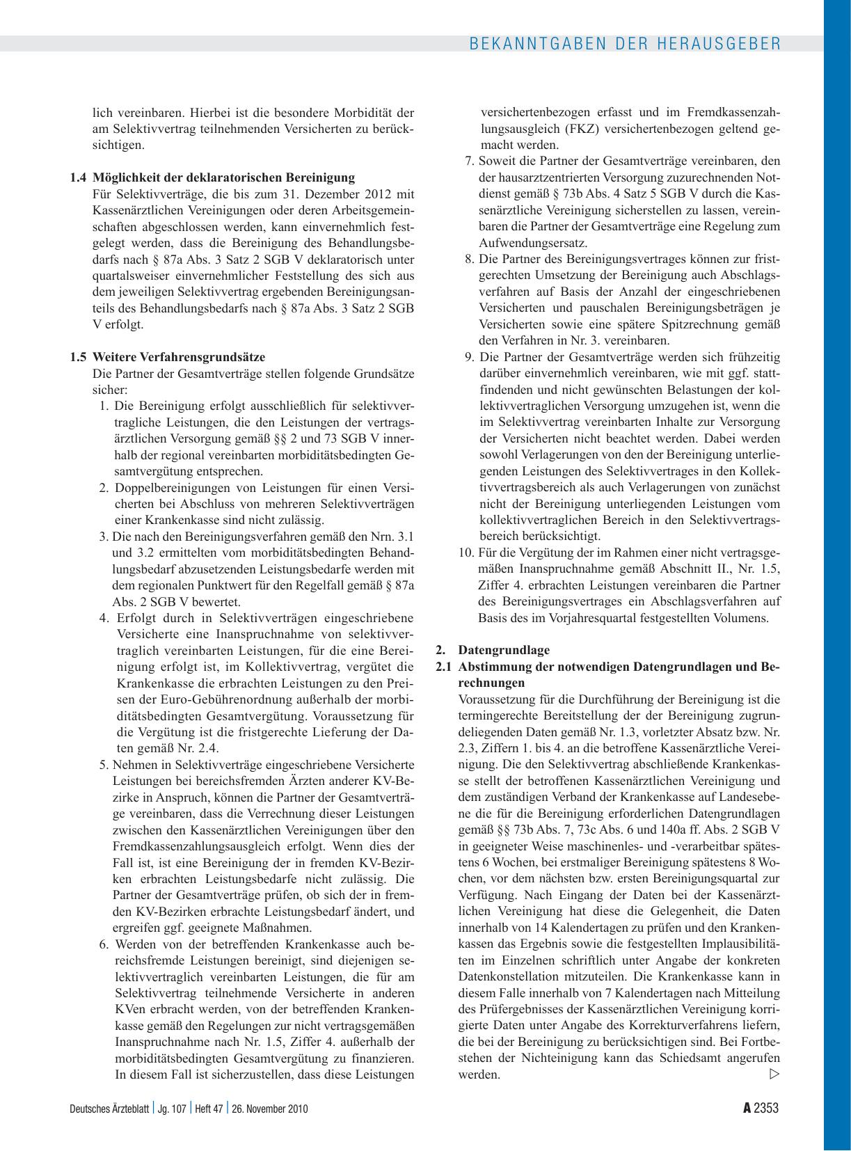 Vorschauseite 3: Beschluss des Bewertungsausschusses nach § 87 Abs. 1 Satz 1 SGB V in seiner 238. Sitzung am 19. Oktober 2010 zur Ermittlung des zu bereinigenden Behandlungsbedarfs gemäß § 87a Abs…
