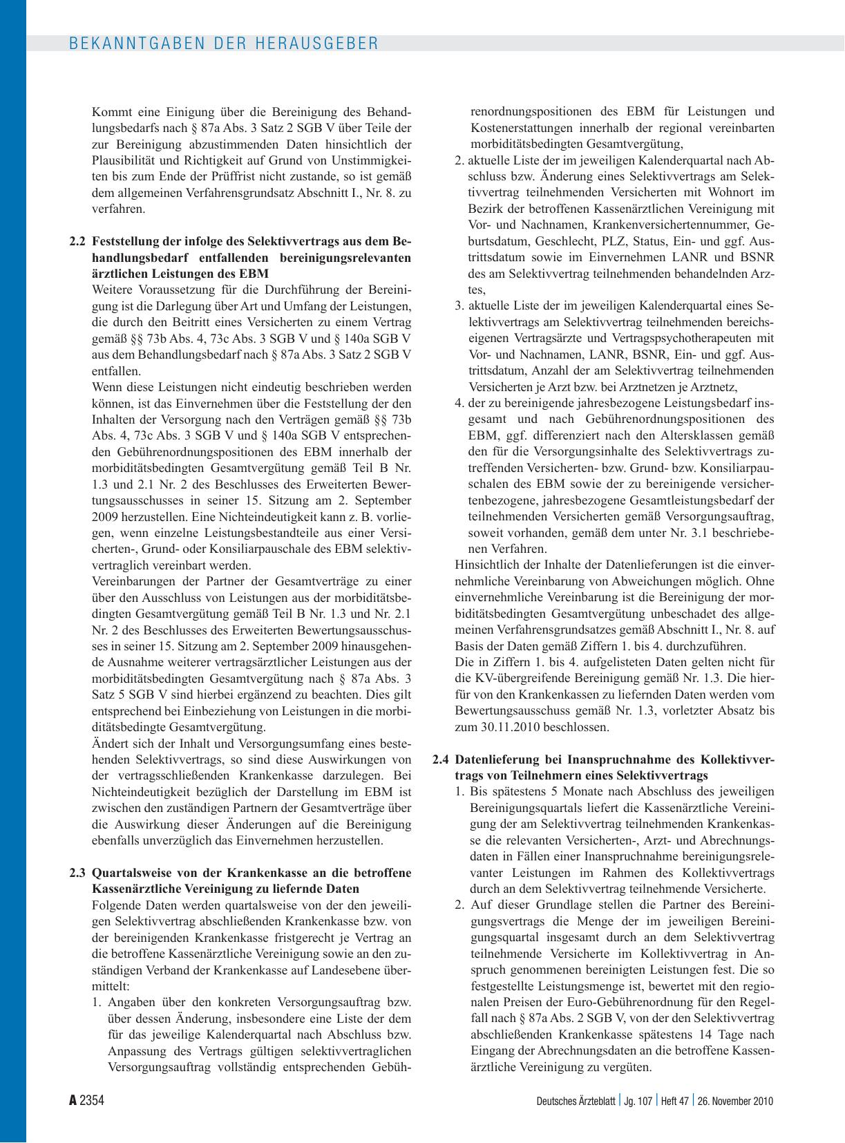 Vorschauseite 4: Beschluss des Bewertungsausschusses nach § 87 Abs. 1 Satz 1 SGB V in seiner 238. Sitzung am 19. Oktober 2010 zur Ermittlung des zu bereinigenden Behandlungsbedarfs gemäß § 87a Abs…