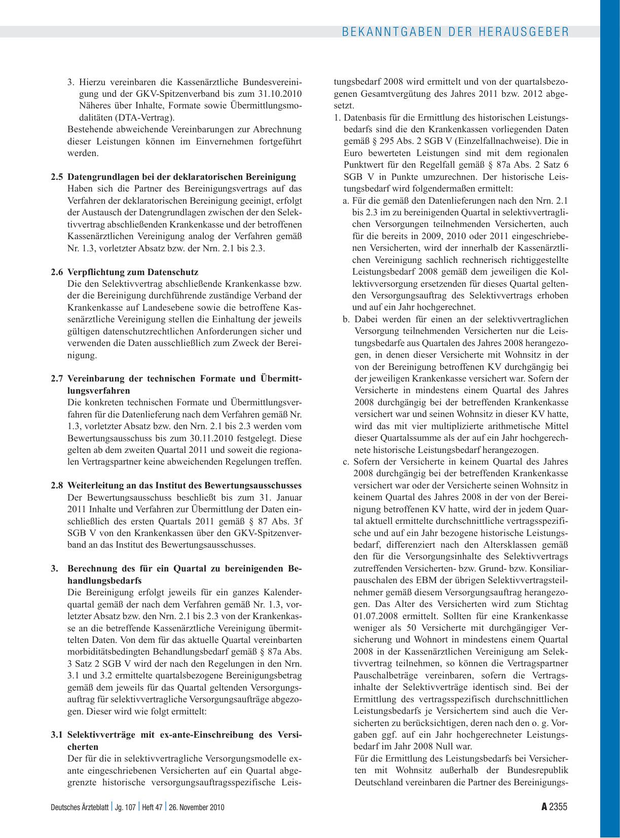 Vorschauseite 5: Beschluss des Bewertungsausschusses nach § 87 Abs. 1 Satz 1 SGB V in seiner 238. Sitzung am 19. Oktober 2010 zur Ermittlung des zu bereinigenden Behandlungsbedarfs gemäß § 87a Abs…
