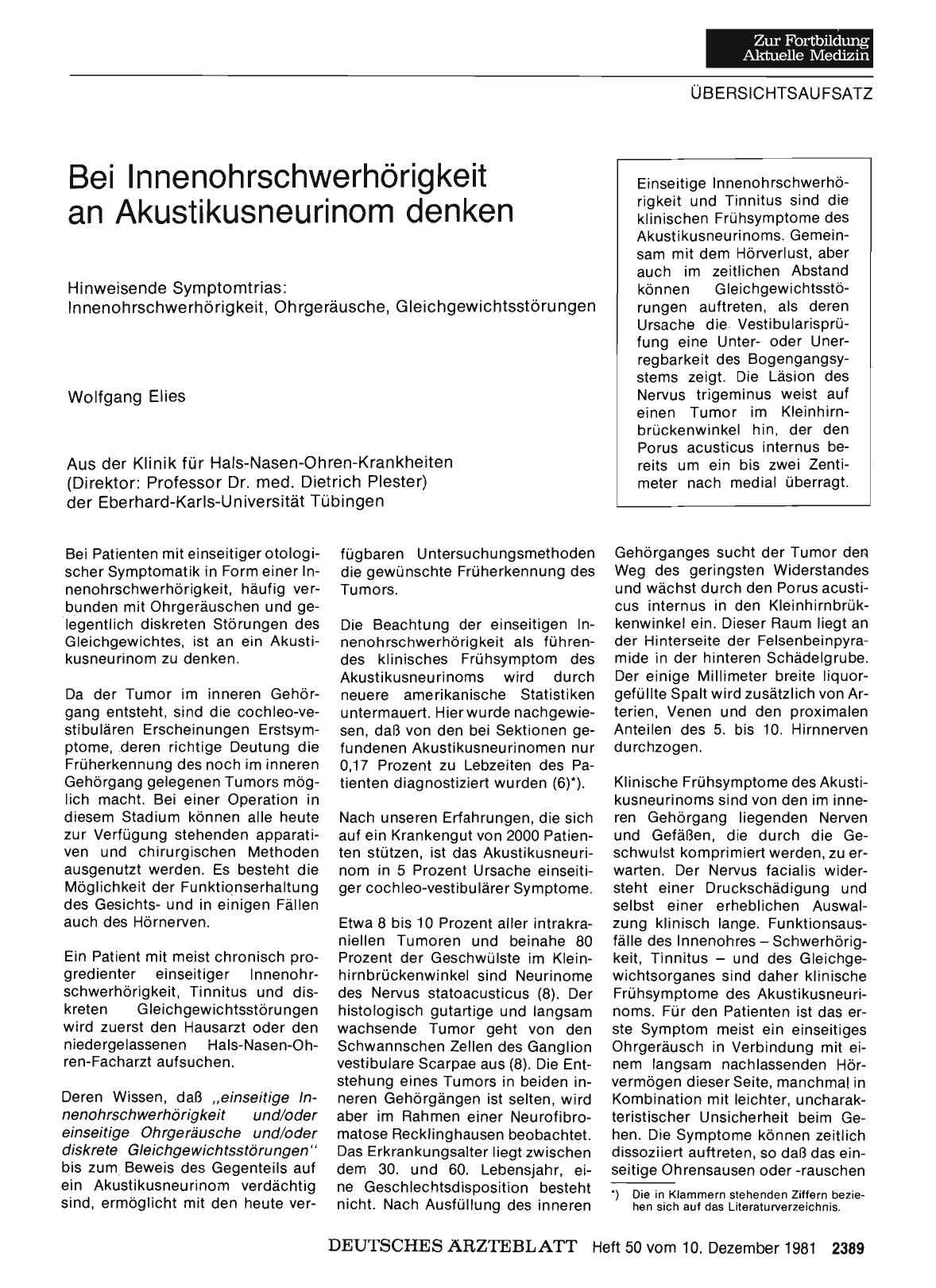 Vorschauseite 1: Bei Innenohrschwerhörigkeit an Akustikusneurinom denken
