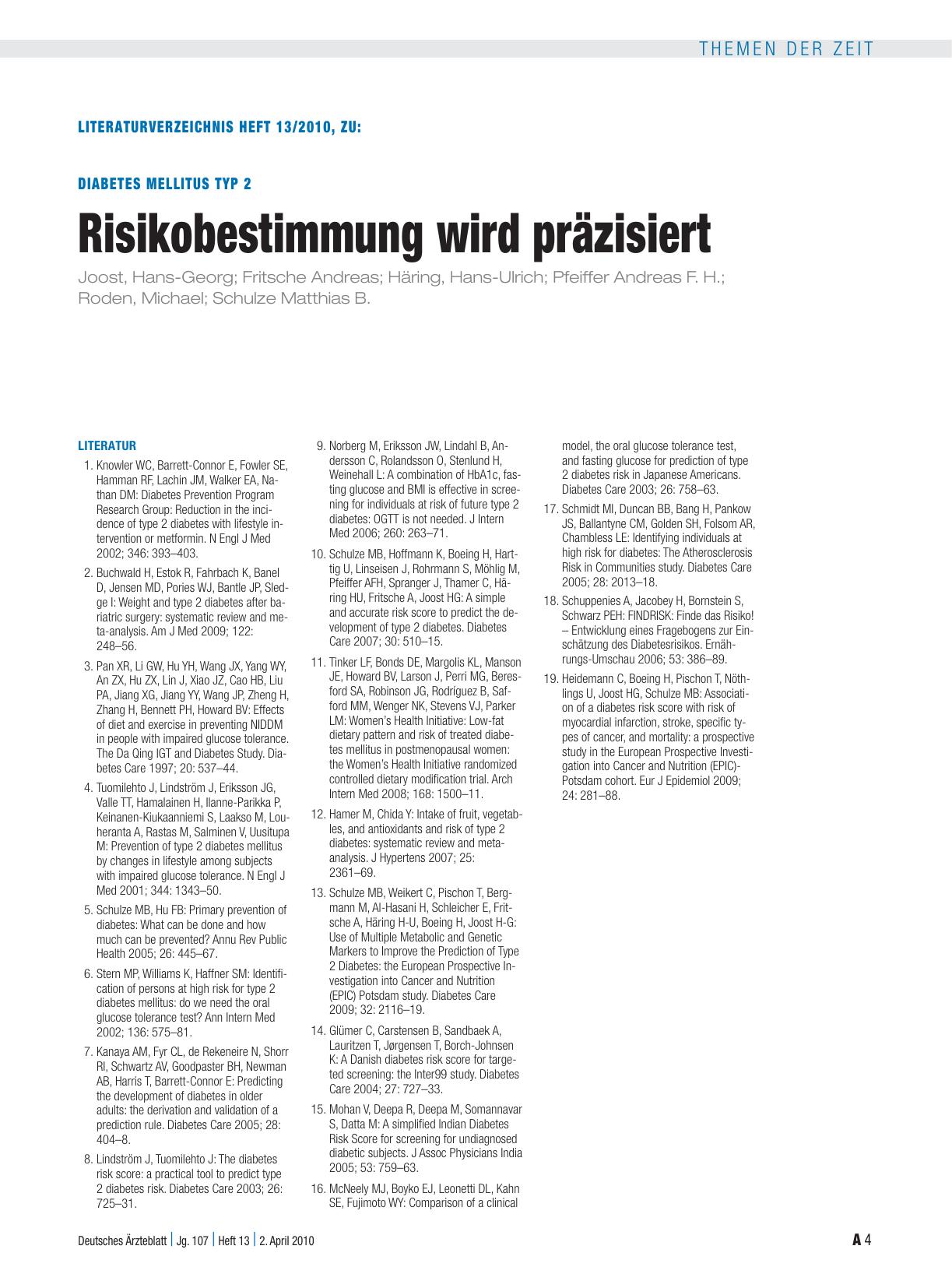 Vorschauseite 4: Diabetes Mellitus Typ 2: Risikobestimmung wird präzisiert