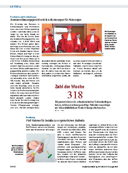 Vorschauseite 1: Psychiatrie und Krankenhäuser: Bundesverfassungsgericht erhöht Anforderungen für Fixierungen