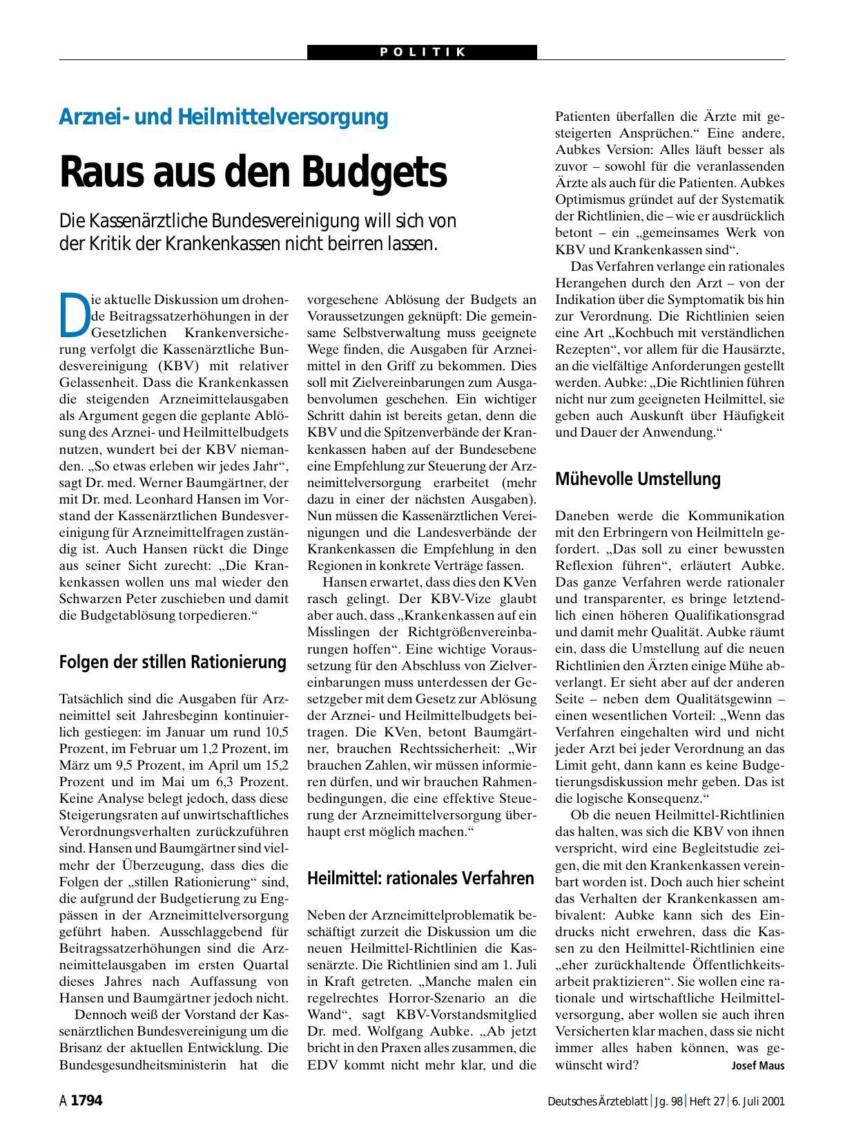 Vorschauseite 1: Arzneiund Heilmittelversorgung: Raus aus den Budgets