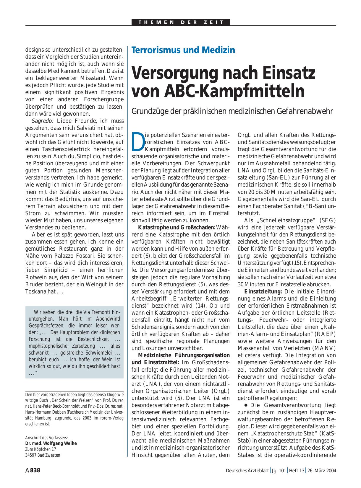 Vorschauseite 1: Terrorismus und Medizin: Versorgung nach Einsatz von ABC-Kampfmitteln