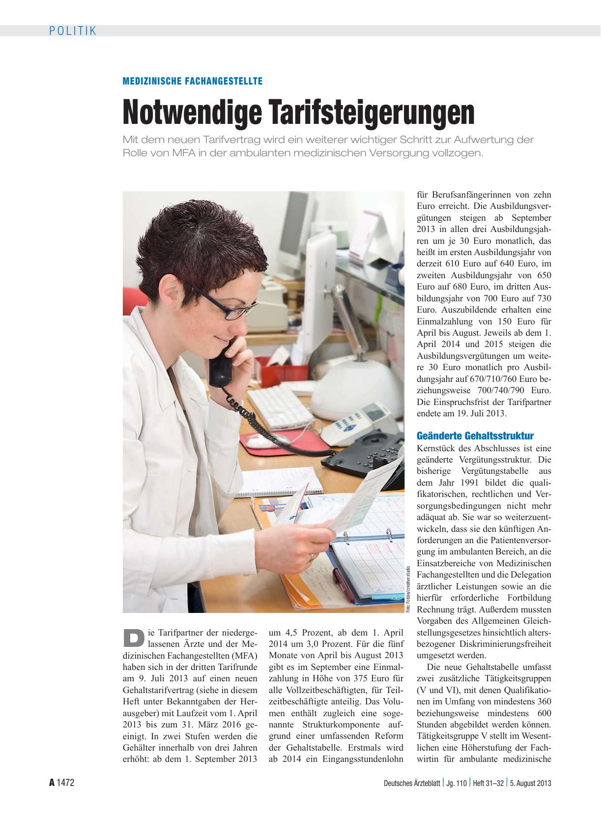 Vorschauseite 1: Medizinische Fachangestellte: Notwendige Tarifsteigerungen