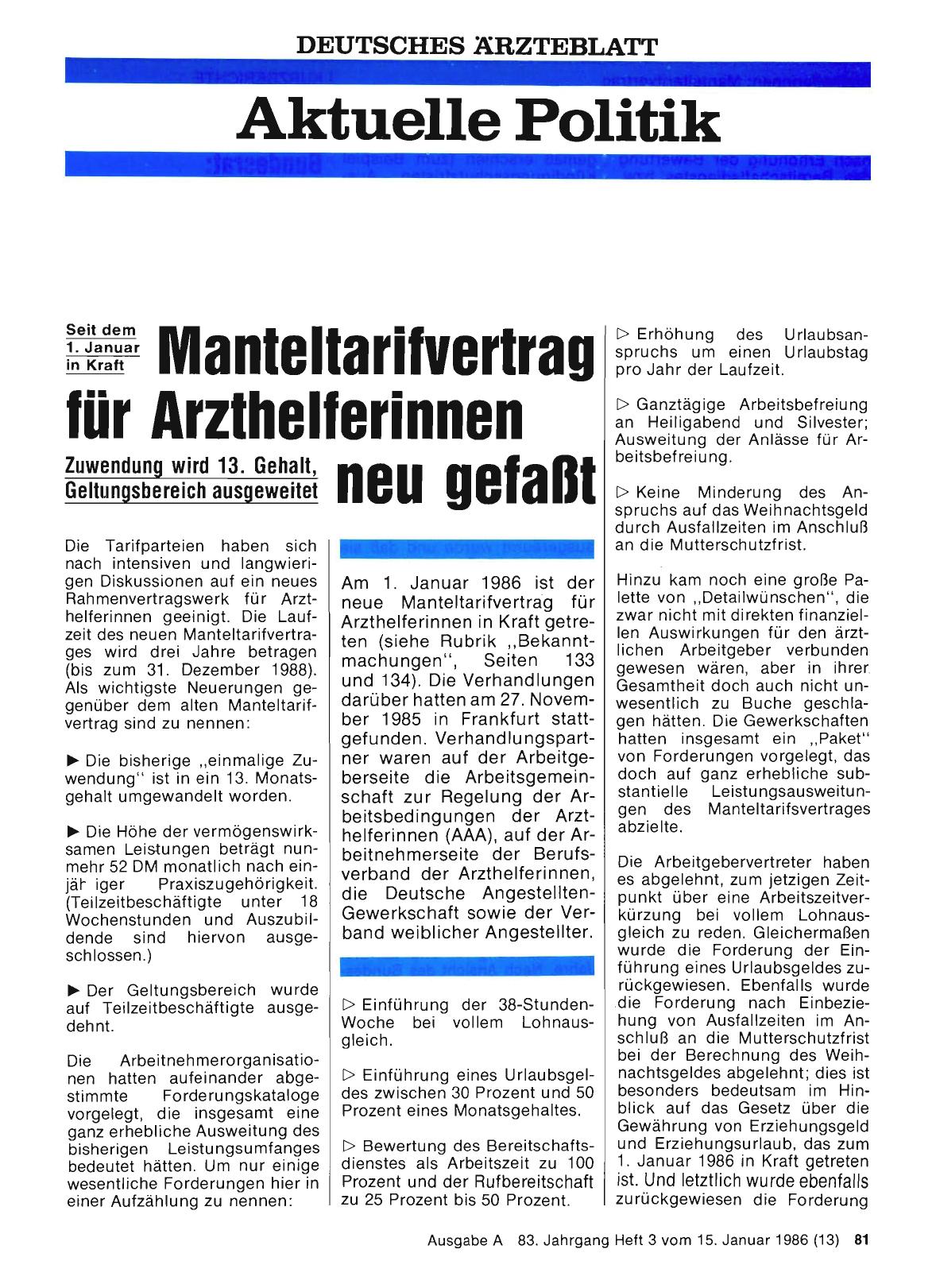 Vorschauseite 1: Manteltarifvertrag für Arzthelferinnen neu gefaßt