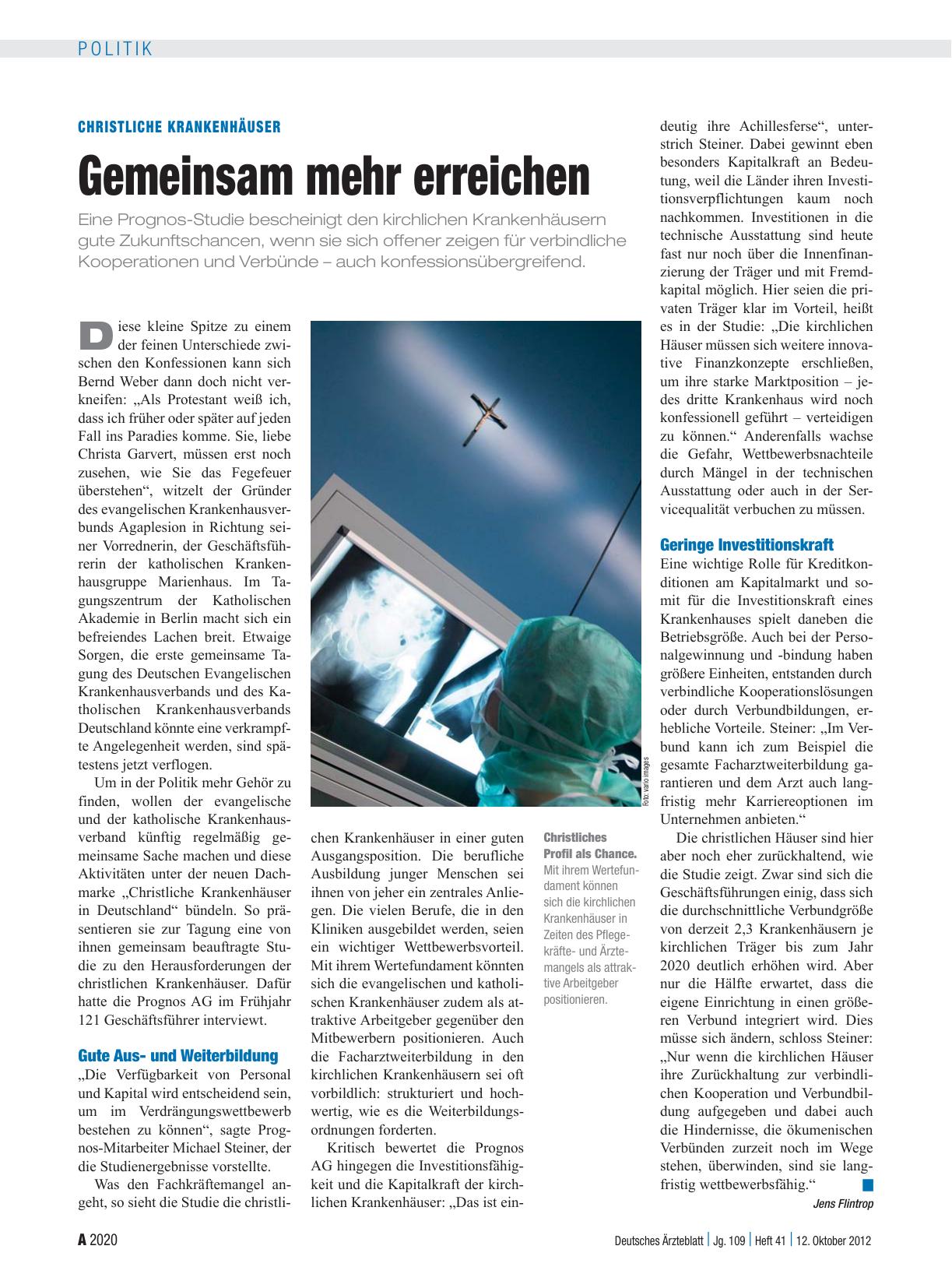 Vorschauseite 1: Christliche Krankenhäuser: Gemeinsam mehr erreichen
