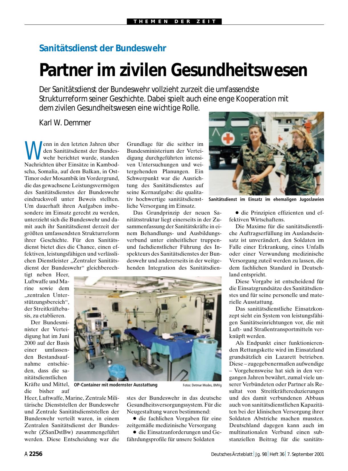 Vorschauseite 1: Sanitätsdienst der Bundeswehr: Partner im zivilen Gesundheitswesen