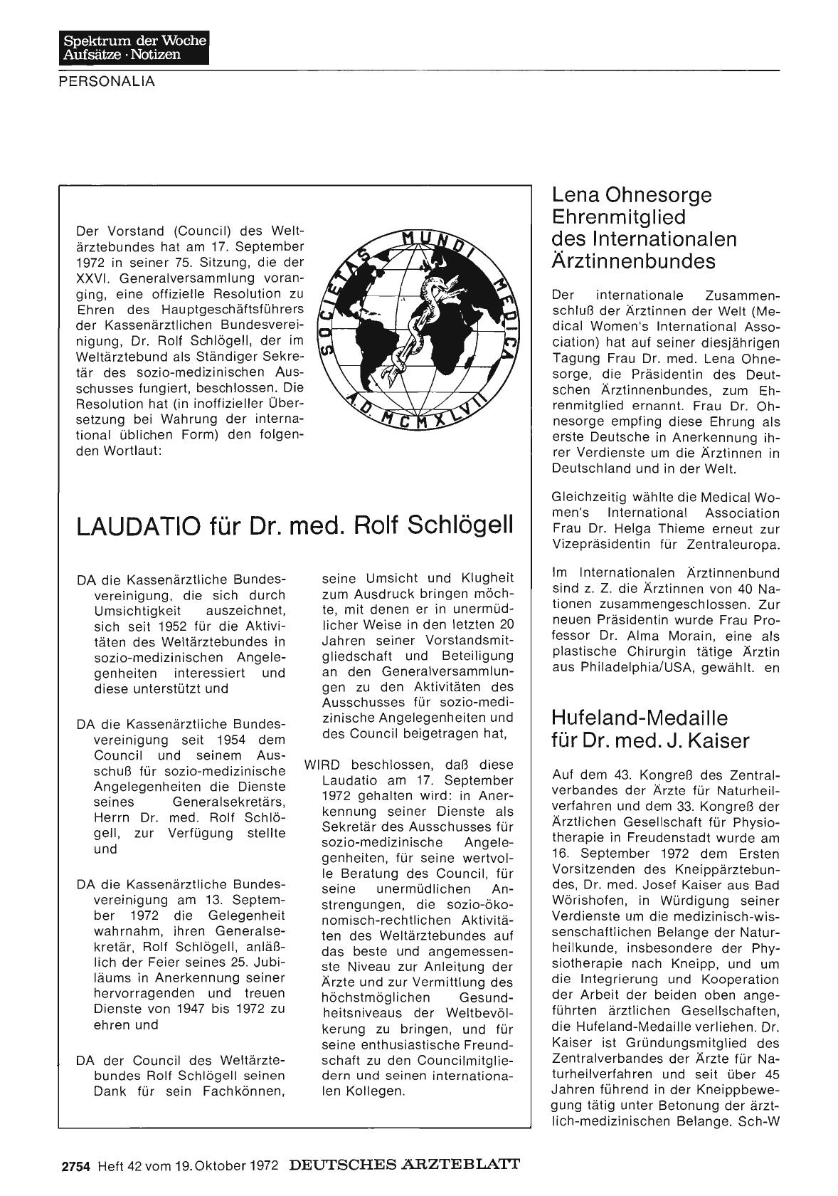Vorschauseite 1: Lena Ohnesorge Ehrenmitglied des Internationalen Ärztinnenbundes