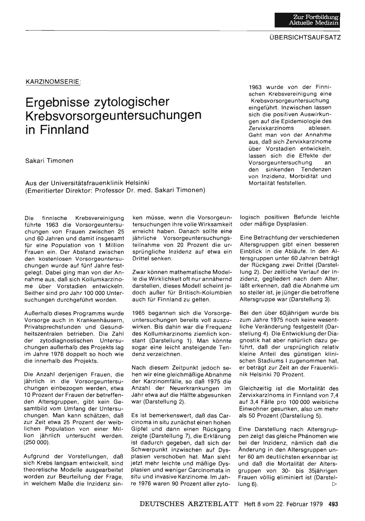 Vorschauseite 1: Karzinomserie: Ergebnisse zytologischer Krebsvorsorgeuntersuchungen in Finnland