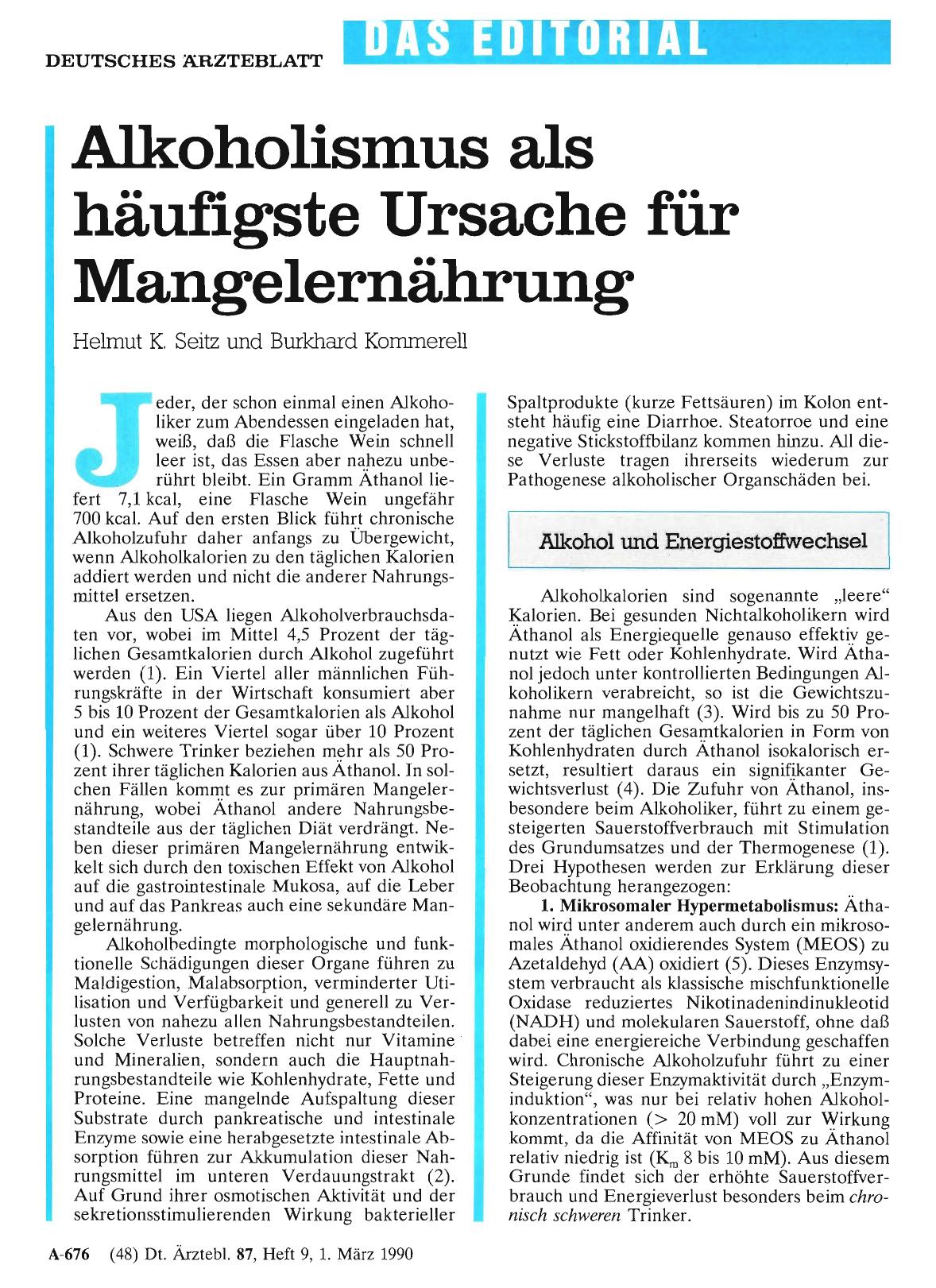 Vorschauseite 1: Alkoholismus als häufigste Ursache für Mangelernährung