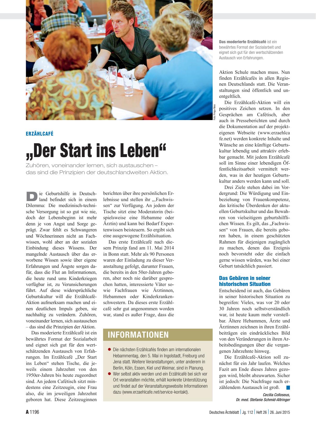 Vorschauseite 1: Erzählcafé: „Der Start ins Leben“