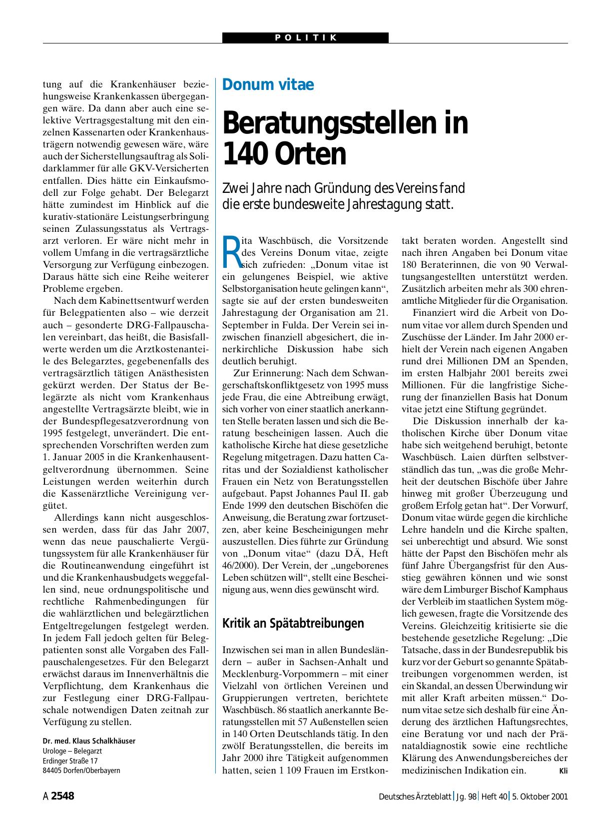 Vorschauseite 1: Donum vitae: Beratungsstellen in 140 Orten
