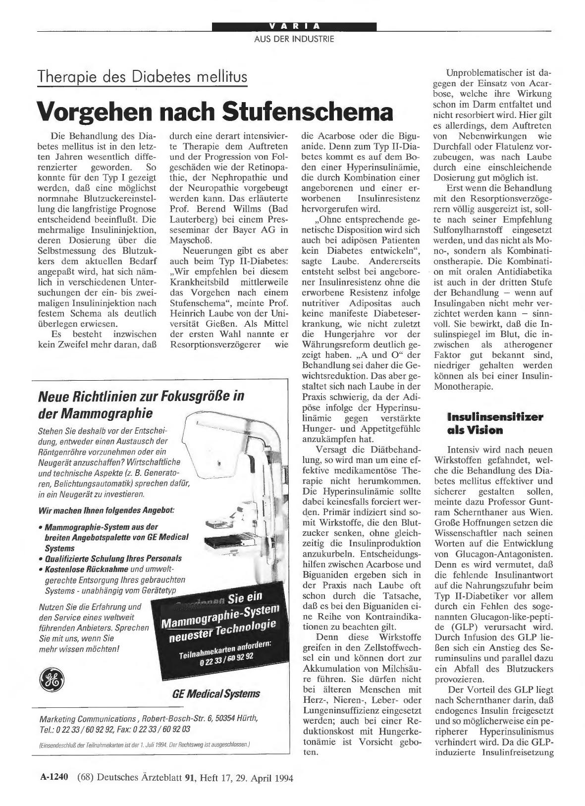 Vorschauseite 1: Therapie des Diabetes mellitus: Vorgehen nach Stufenschema