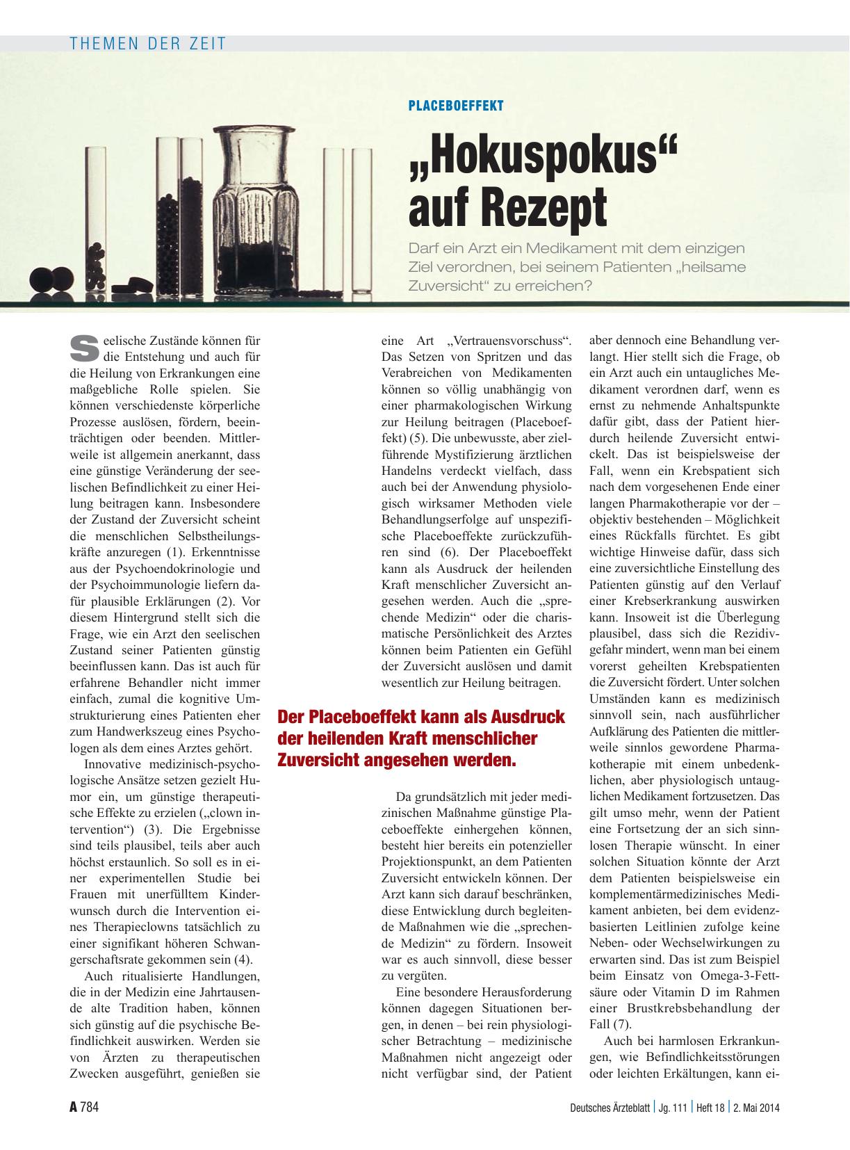Vorschauseite 1: Placeboeffekt: „Hokuspokus“ auf Rezept