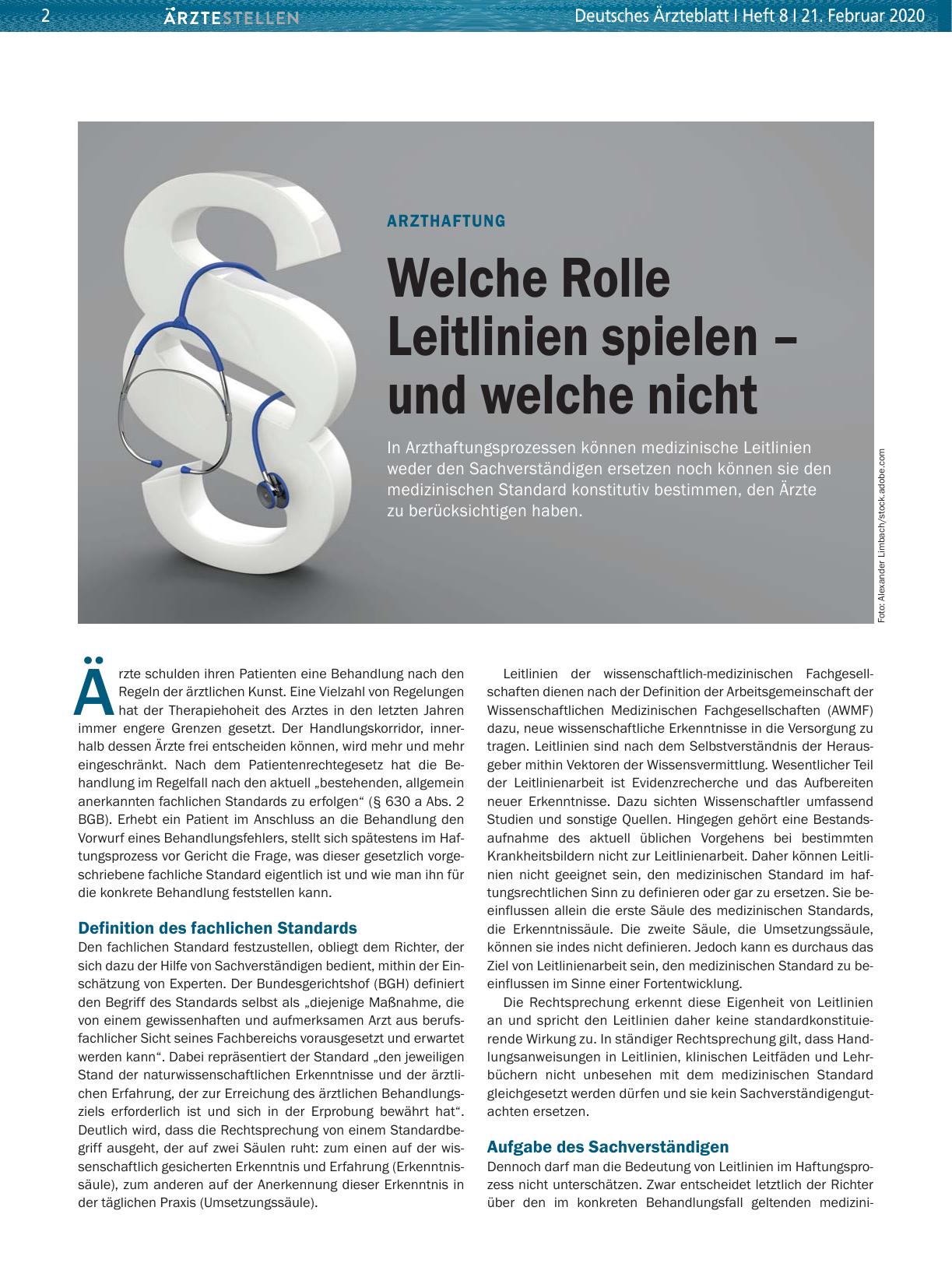 Vorschauseite 1: Arzthaftung: Welche Rolle Leitlinien spielen – und welche nicht