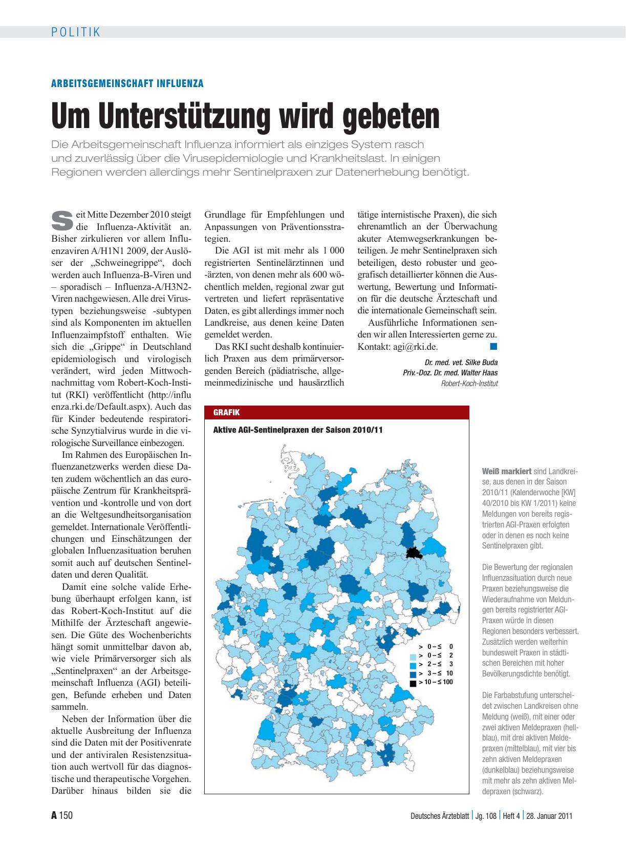 Vorschauseite 1: Arbeitsgemeinschaft Influenza: Um Unterstützung wird gebeten