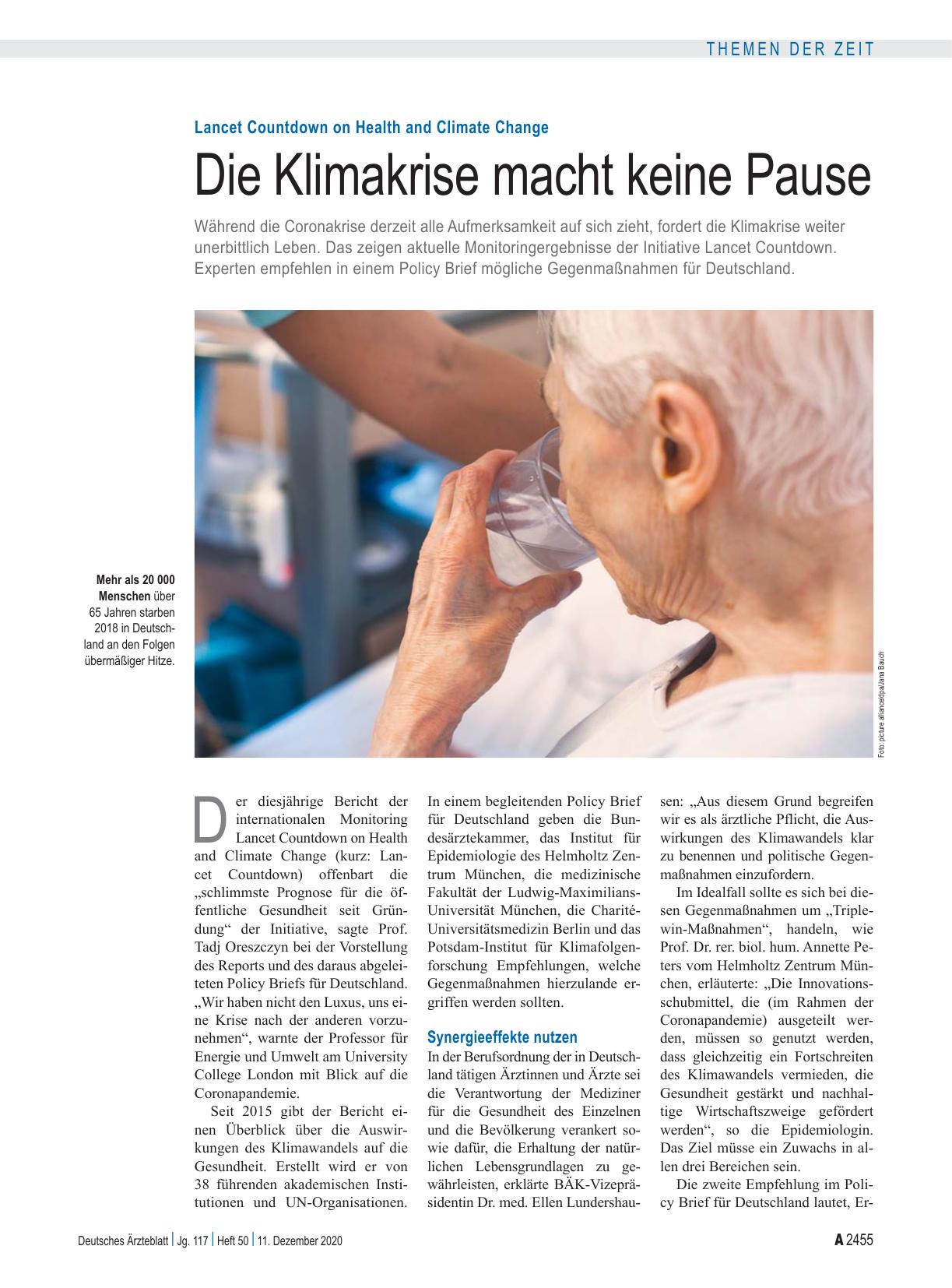 Vorschauseite 1: Lancet Countdown on Health and Climate Change: Die Klimakrise macht keine Pause