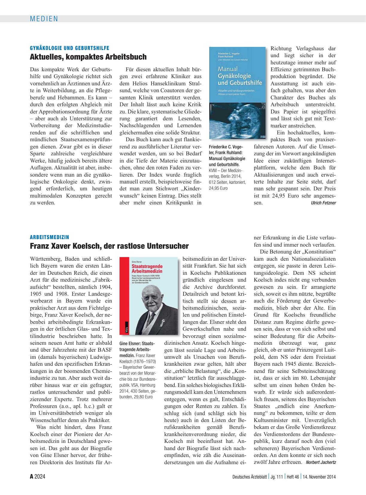 Vorschauseite 1: Arbeitsmedizin: Franz Xaver Koelsch, der rastlose Untersucher