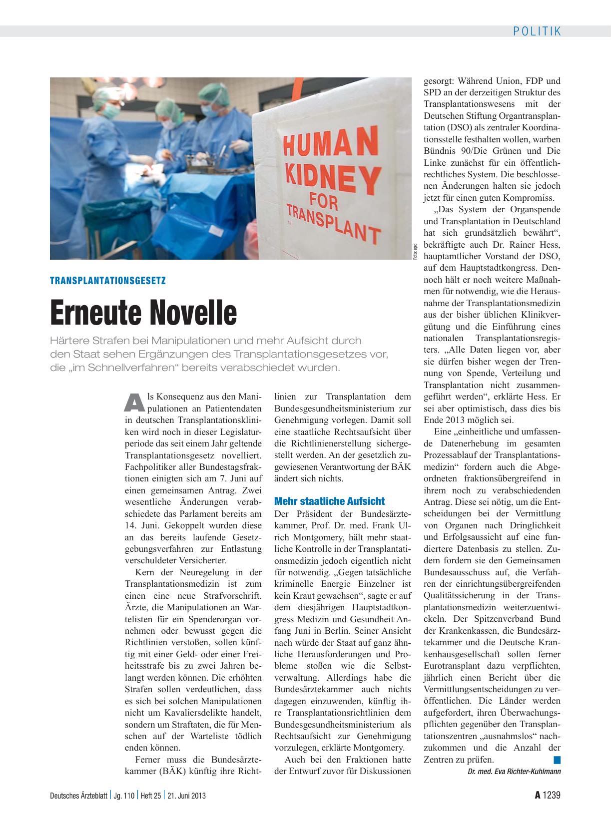 Vorschauseite 1: Transplantationsgesetz: Erneute Novelle
