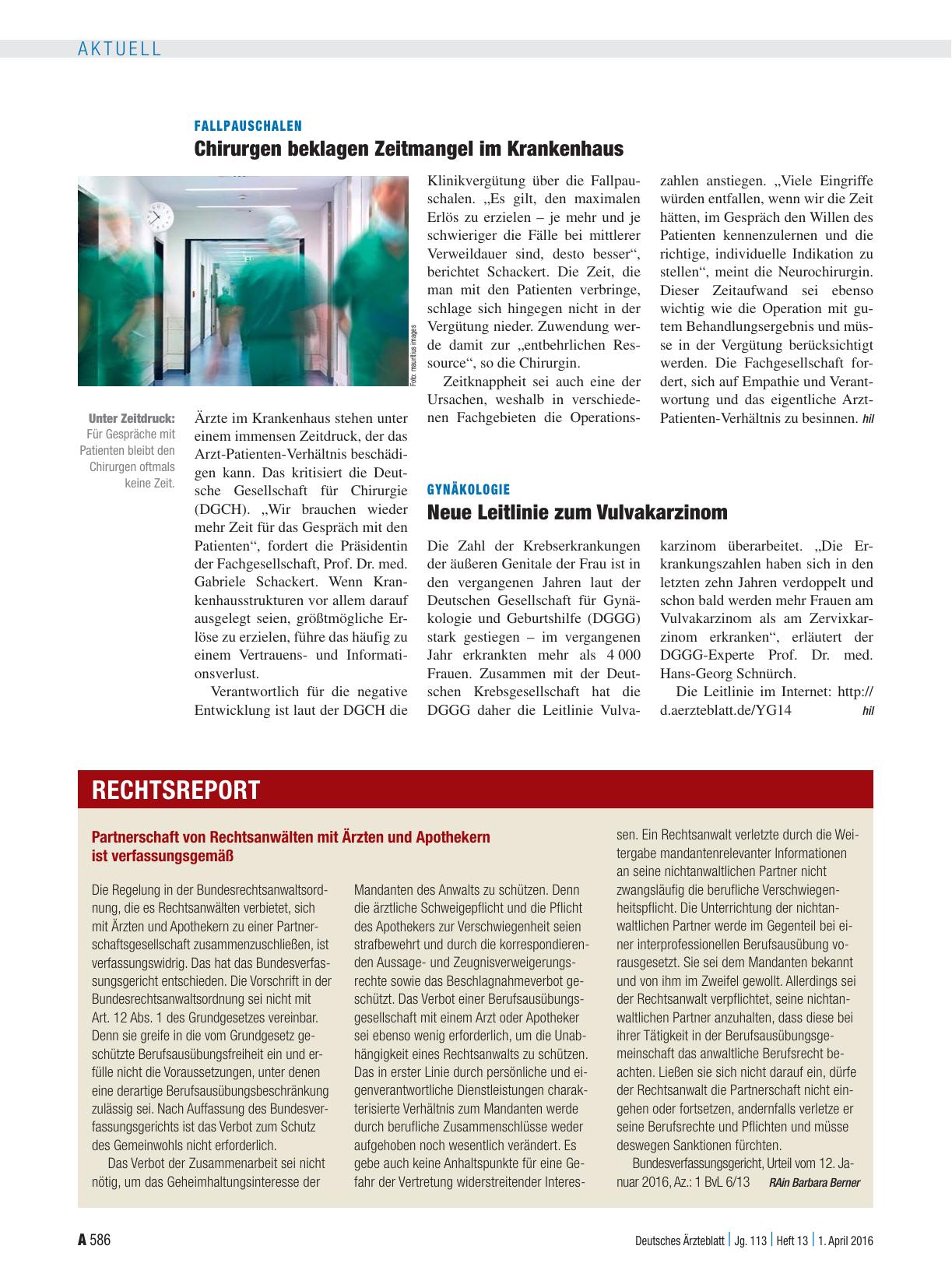 Vorschauseite 1: Fallpauschalen: Chirurgen beklagen Zeitmangel im Krankenhaus