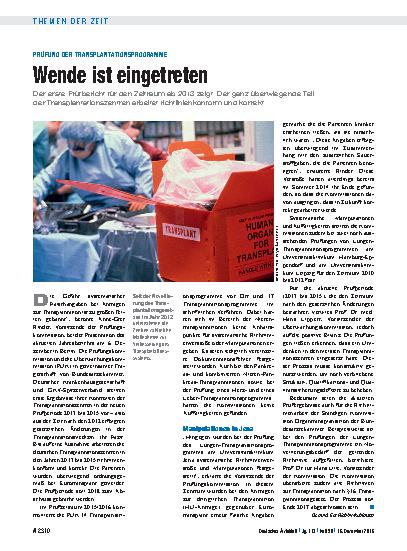Vorschauseite 1: Prüfung der Transplantationsprogramme: Wende ist eingetreten