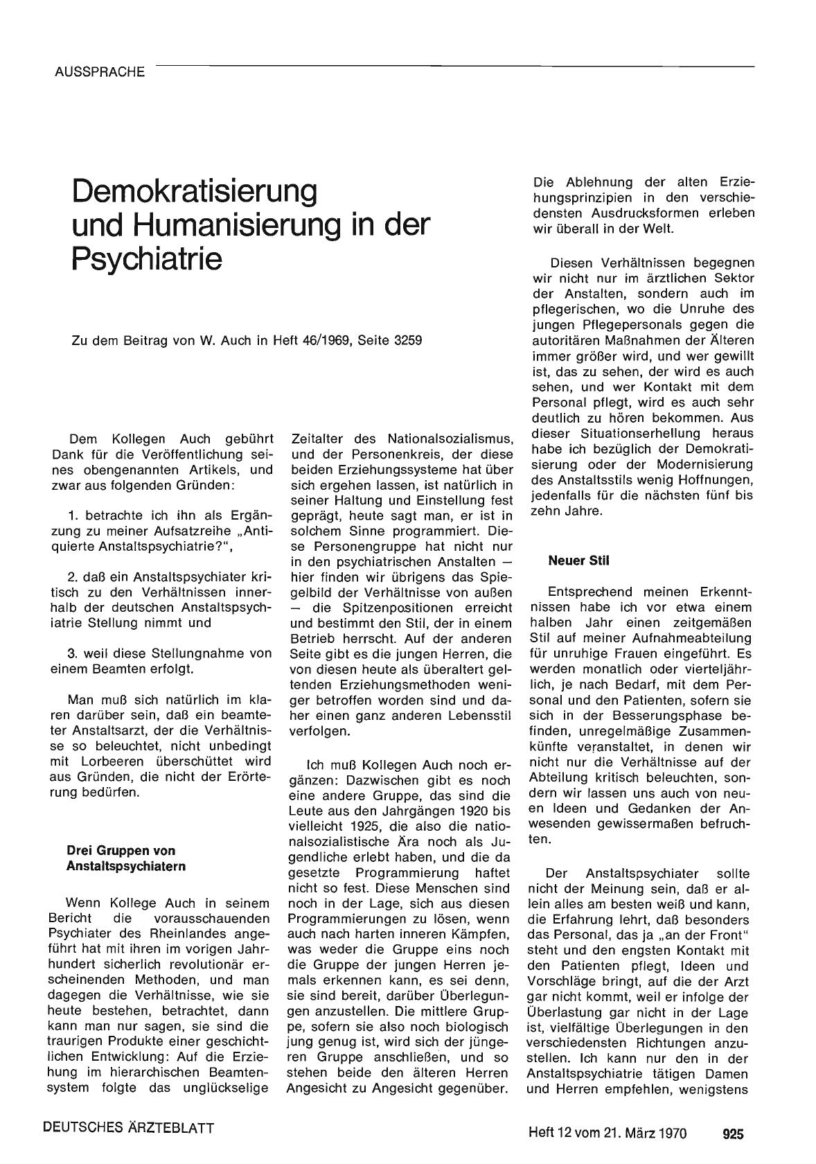 Vorschauseite 1: Demokratisierung und Humanisierung in der Psychiatrie