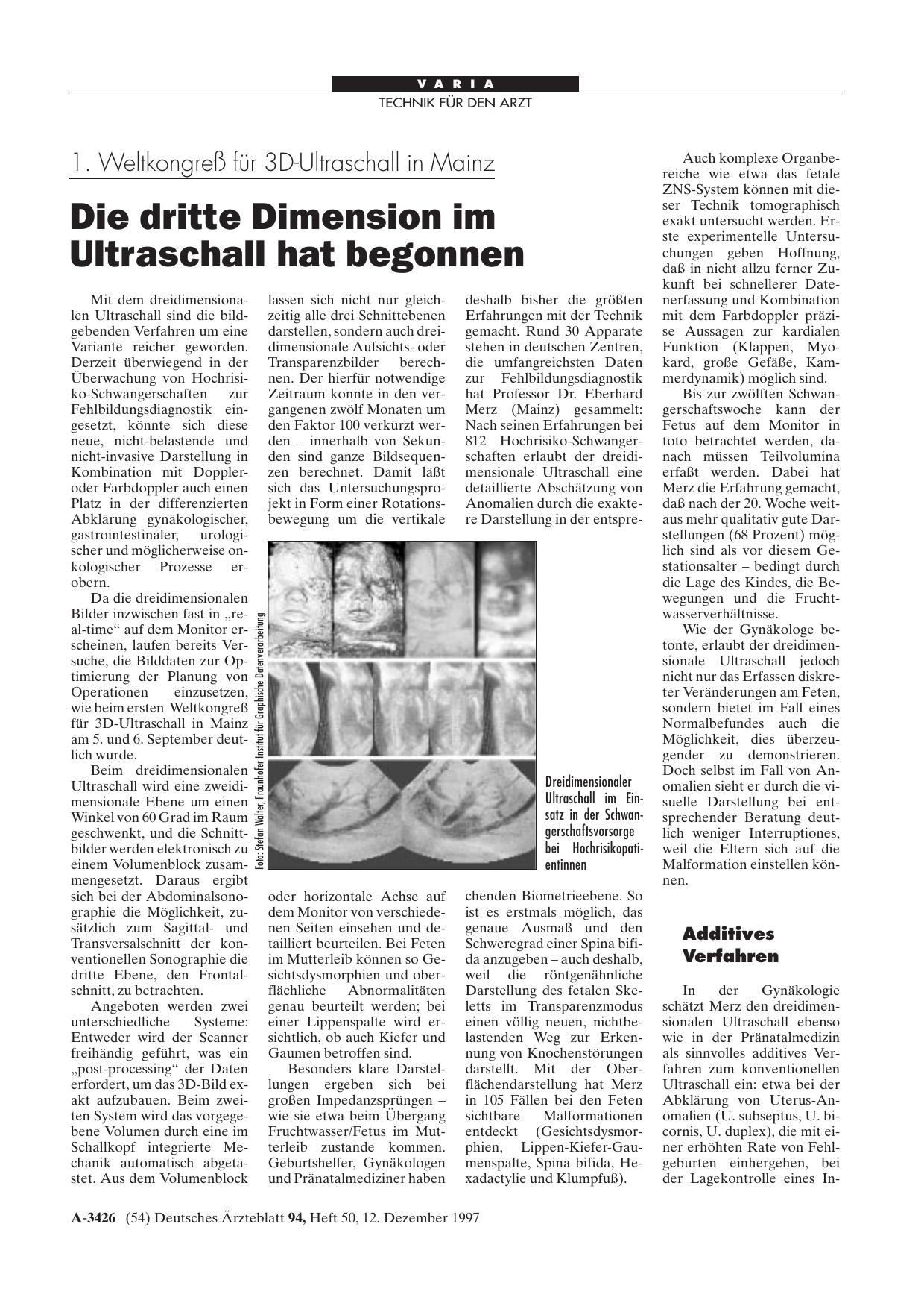 Vorschauseite 1: 1. Weltkongreß für 3D-Ultraschall in Mainz: Die dritte Dimension im Ultraschall hat begonnen