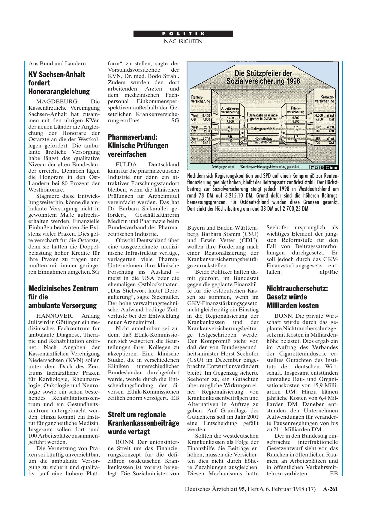 Vorschauseite 1: Die Stützpfeiler der Sozialversicherung 1998