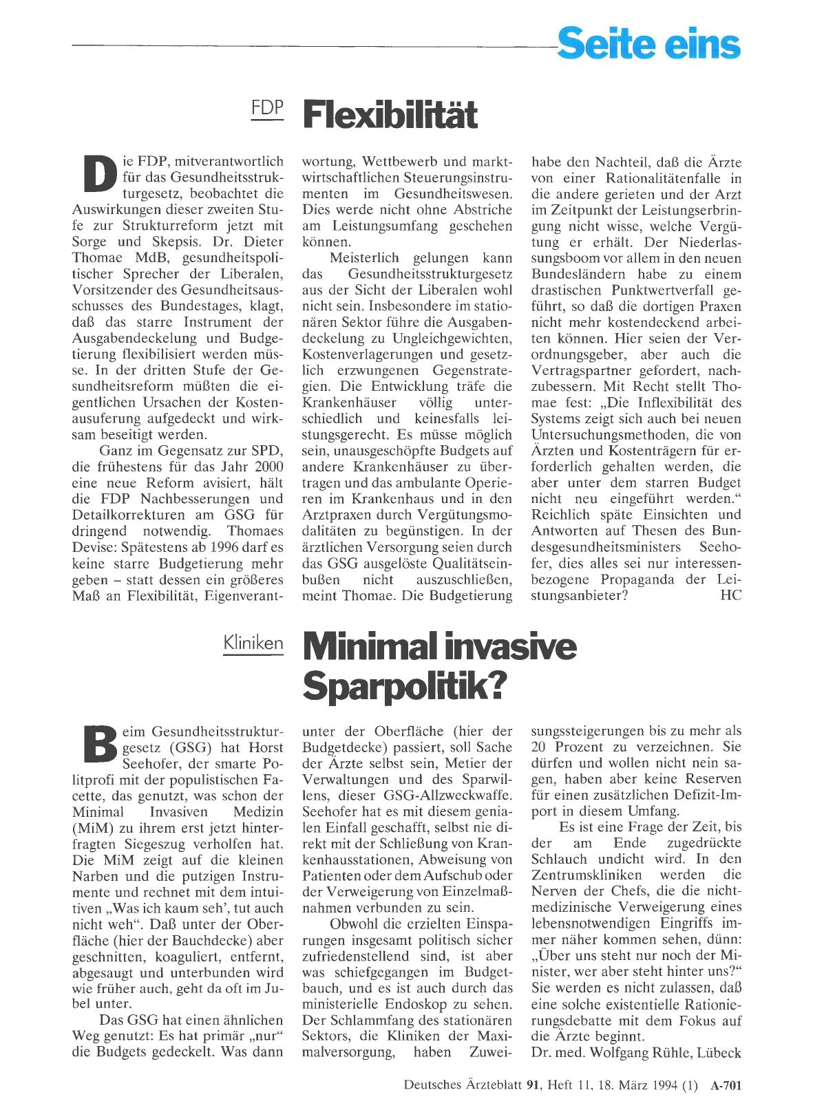 Vorschauseite 1: Kliniken: Minimal invasive Sparpolitik?