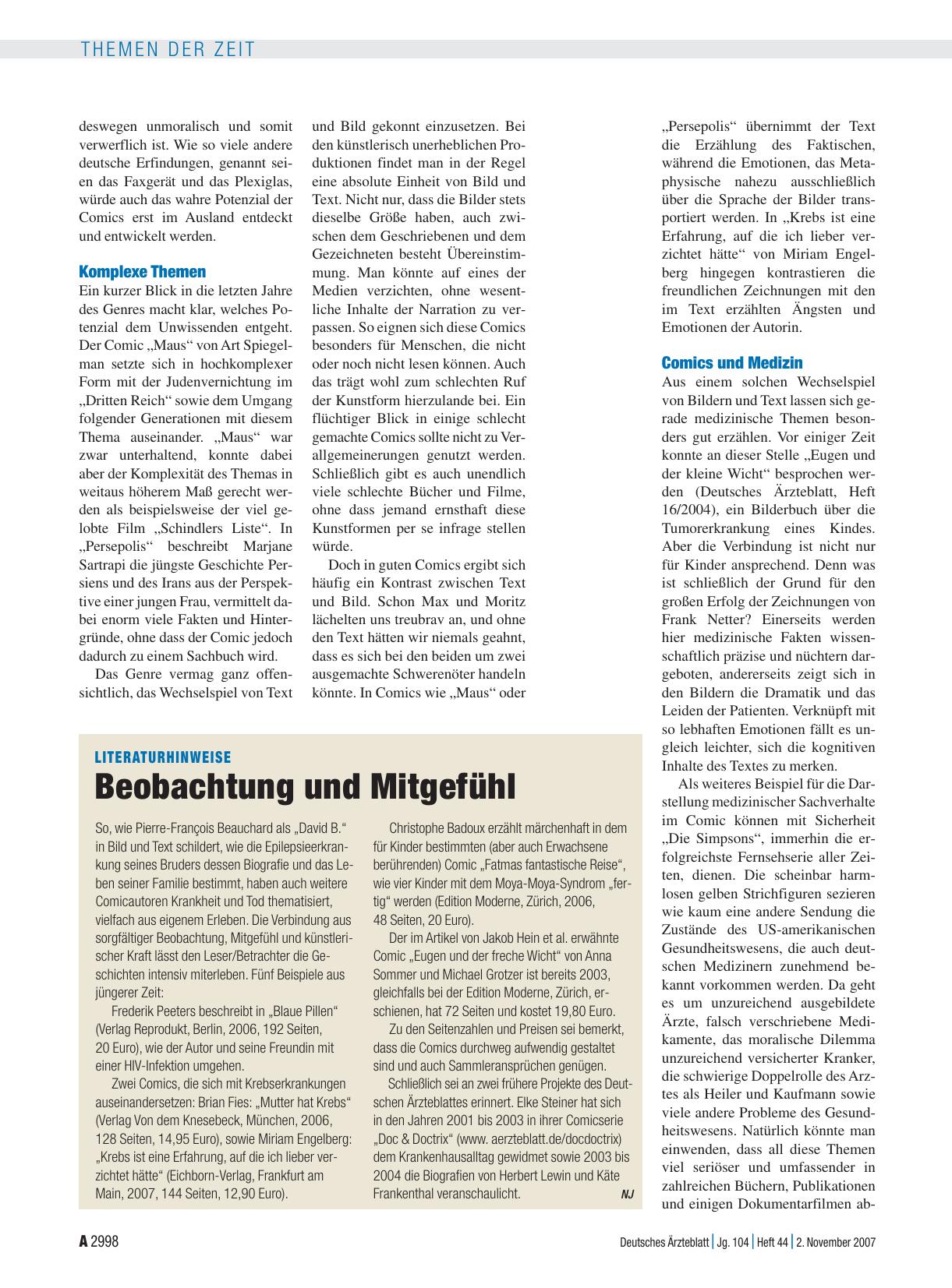 Vorschauseite 1: Literaturhinweise: Beobachtung und Mitgefühl