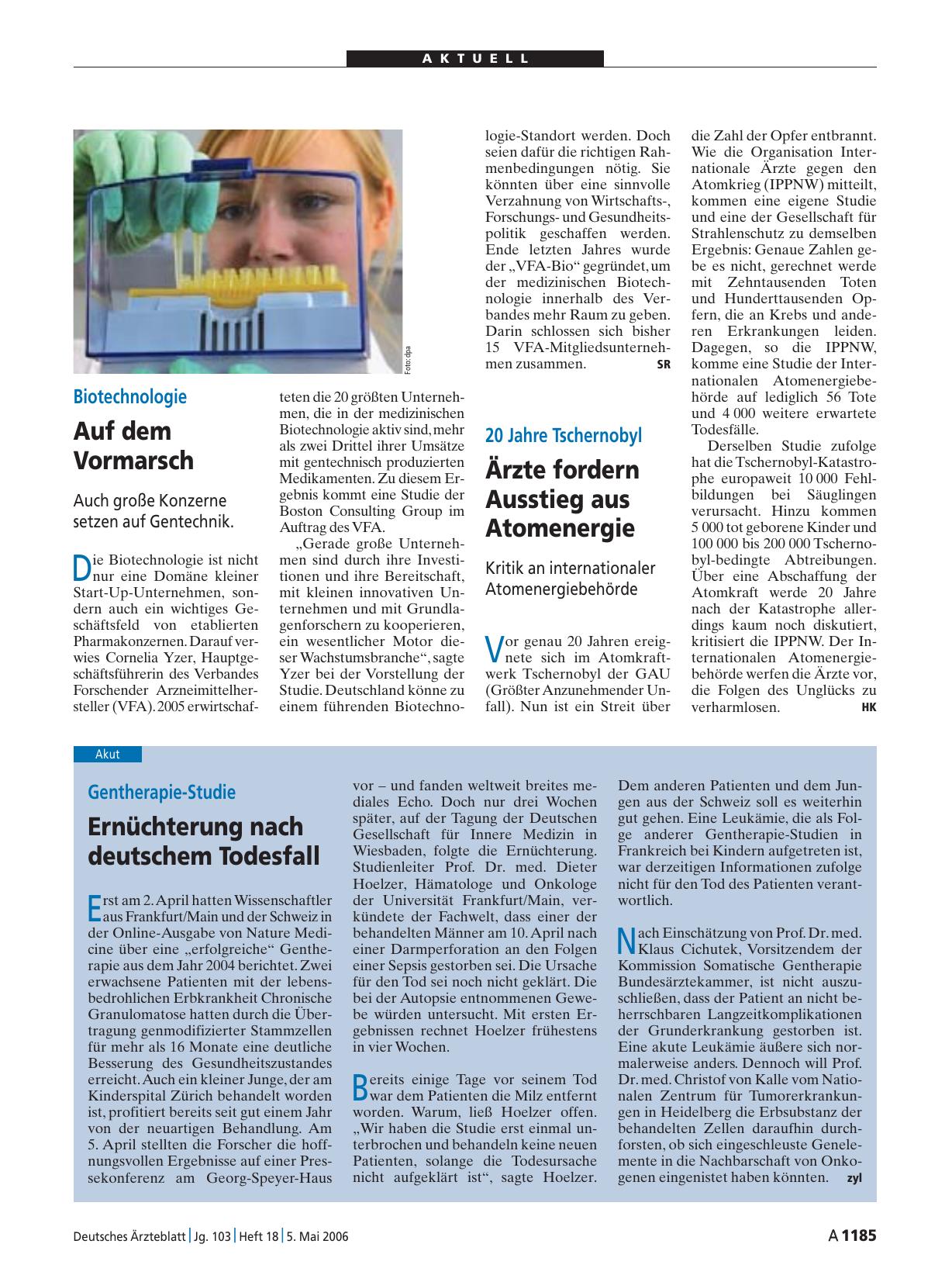 Vorschauseite 1: Gentherapie-Studie: Ernüchterung nach deutschem Todesfall