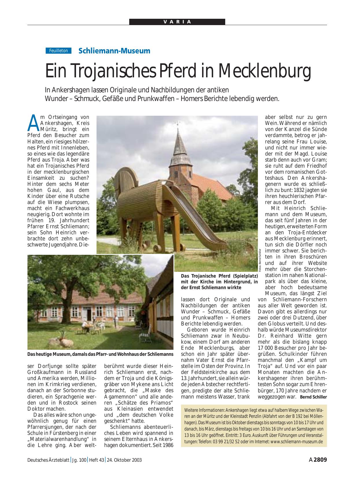Vorschauseite 1: Schliemann-Museum: Ein Trojanisches Pferd in Mecklenburg