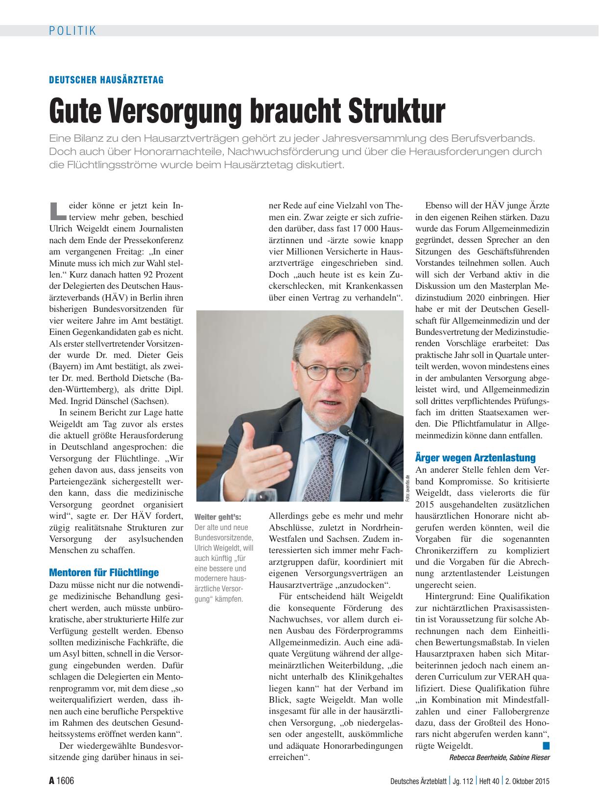 Vorschauseite 1: Deutscher Hausärztetag: Gute Versorgung braucht Struktur