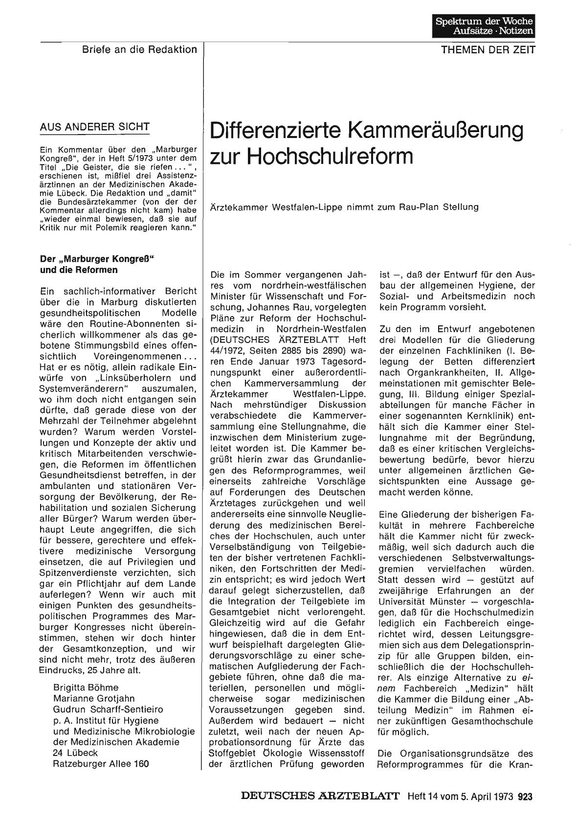 Vorschauseite 1: Differenzierte Kammeräußerung zur Hochschulreform: Ärztekammer Westfalen-Lippe nimmt zum Rau-Plan Stellung