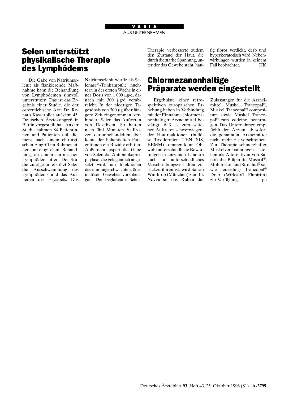 Vorschauseite 1: Chlormezanonhaltige Präparate werden eingestellt