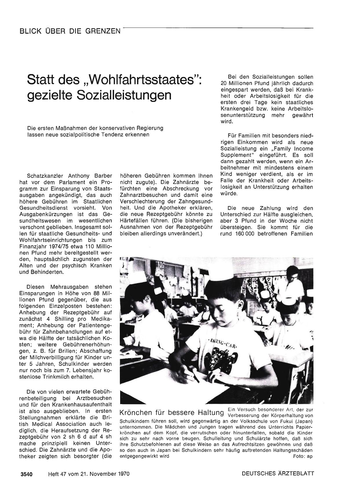 Vorschauseite 1: Statt des „Wohlfahrtsstaates": gezielte Sozialleistungen