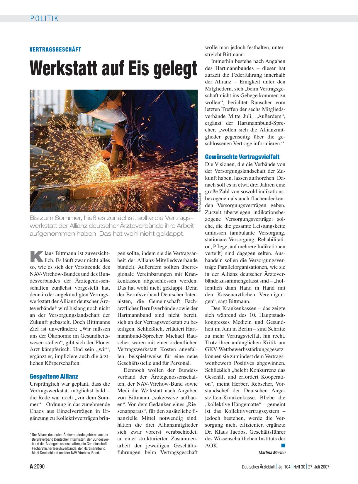 Vorschauseite 1: Vertragsgeschäft: Werkstatt auf Eis gelegt