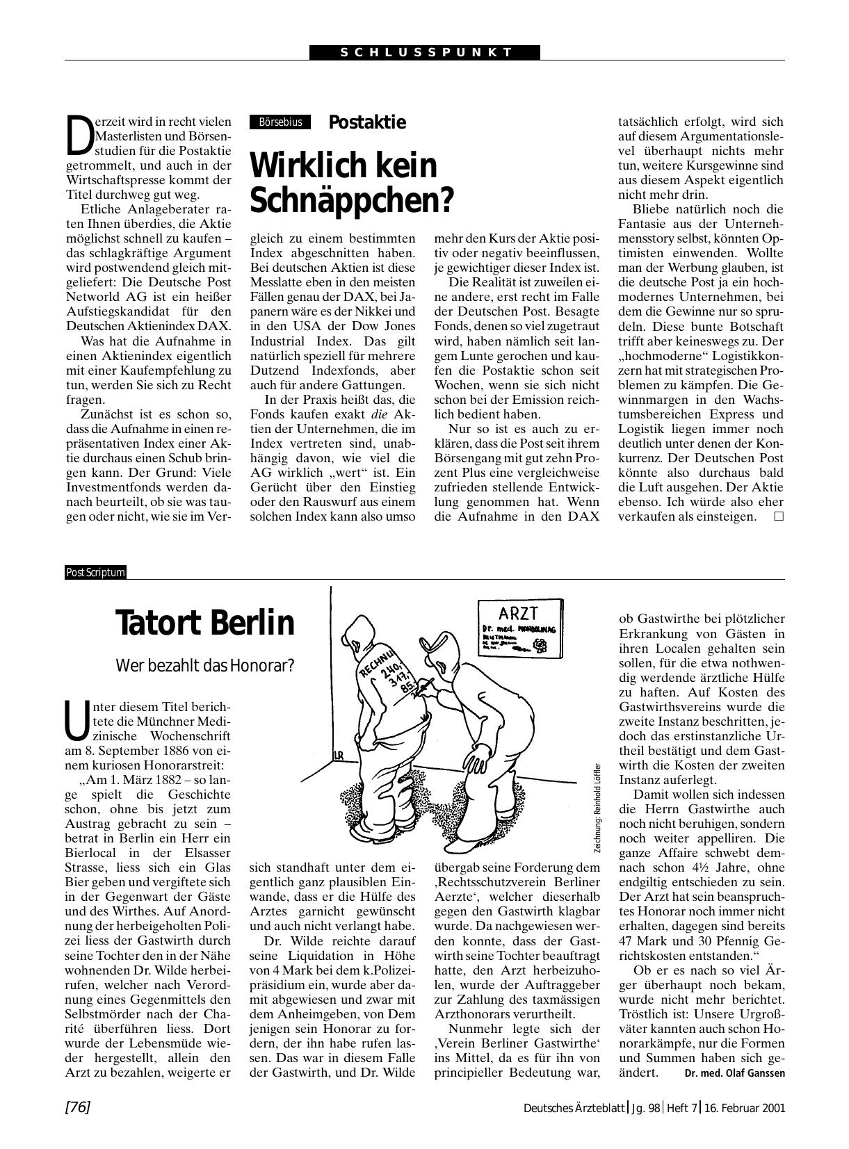 Vorschauseite 1: Tatort Berlin: Wer bezahlt das Honorar?