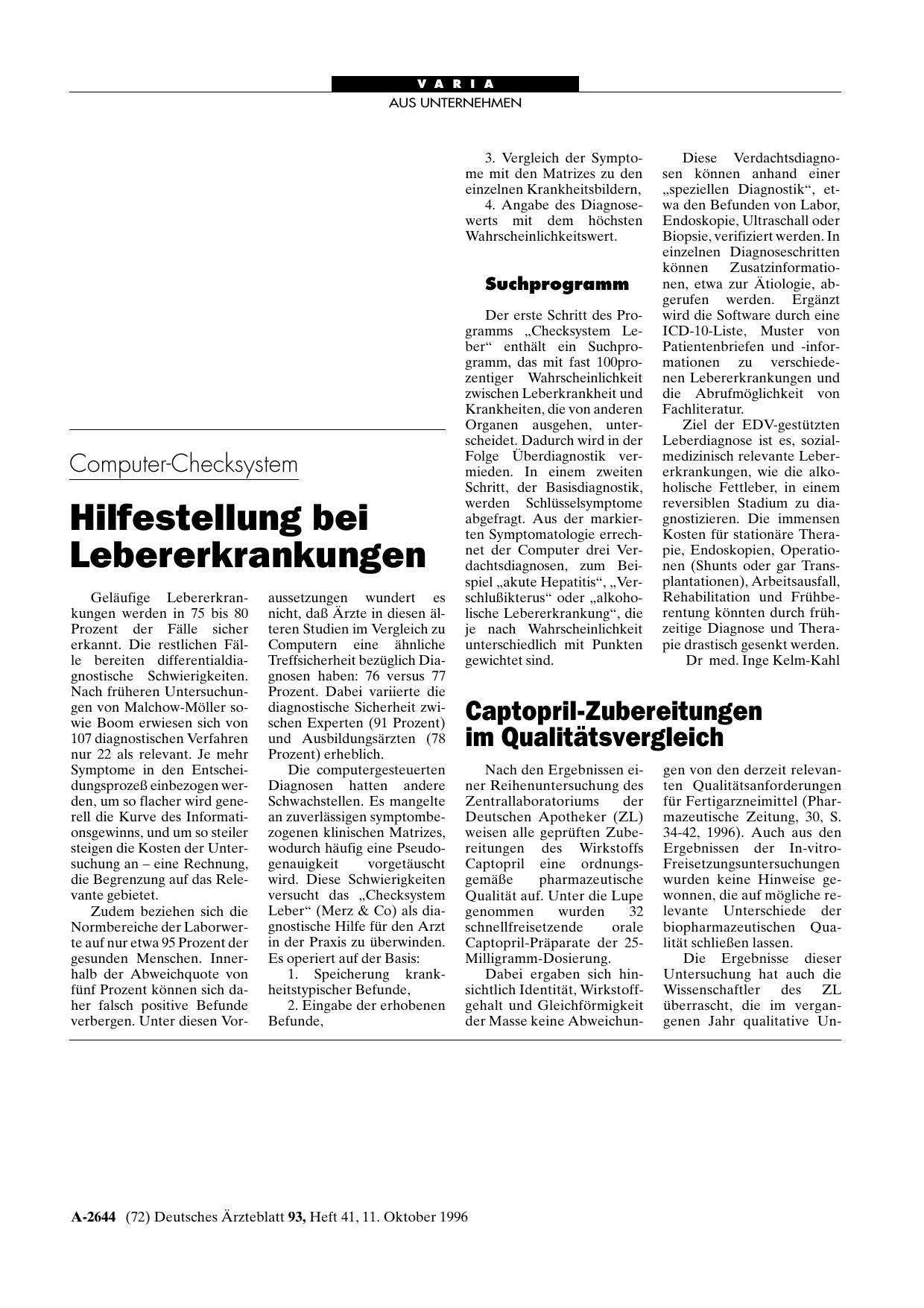 Vorschauseite 1: Computer-Checksystem: Hilfestellung bei Lebererkrankungen